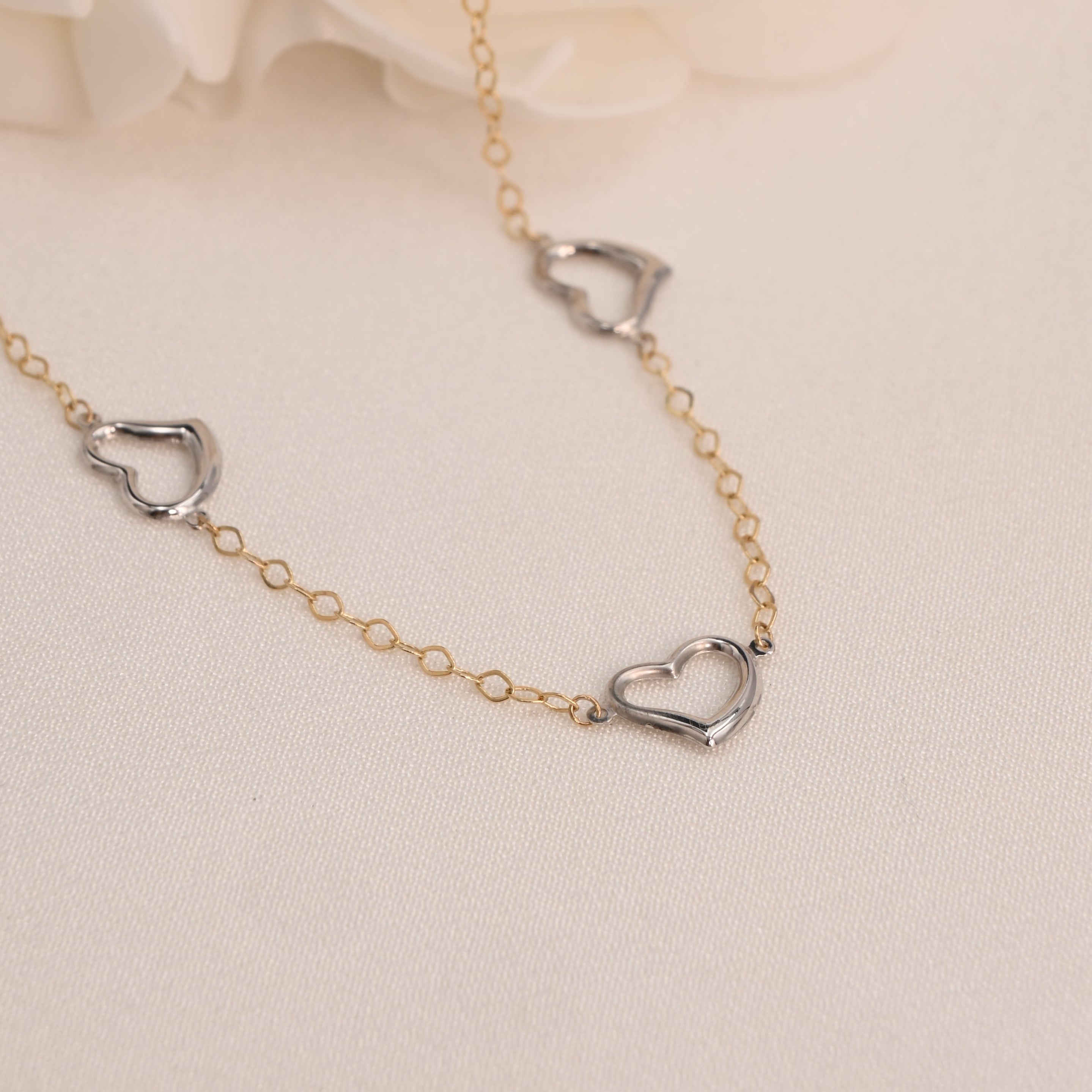 14K Gold 5 Hearts Necklace
