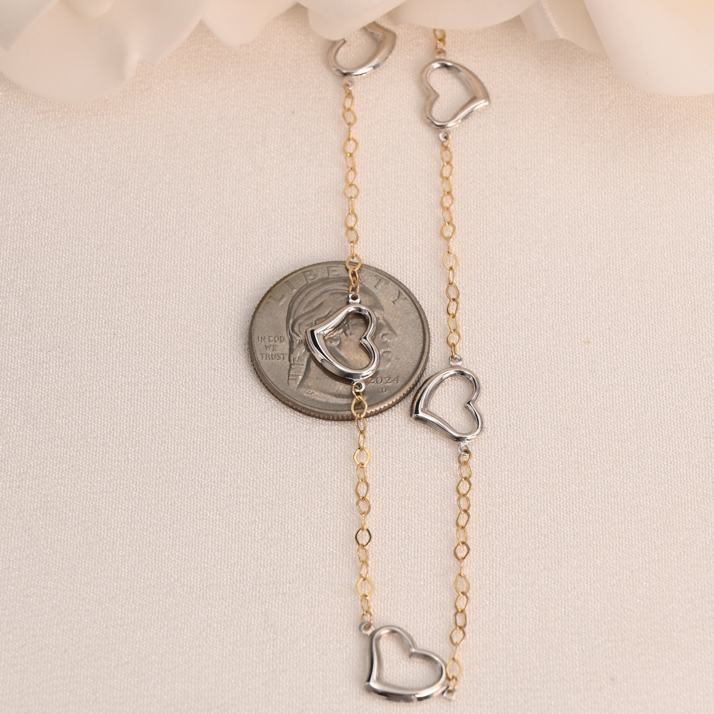 14K Gold 5 Hearts Necklace