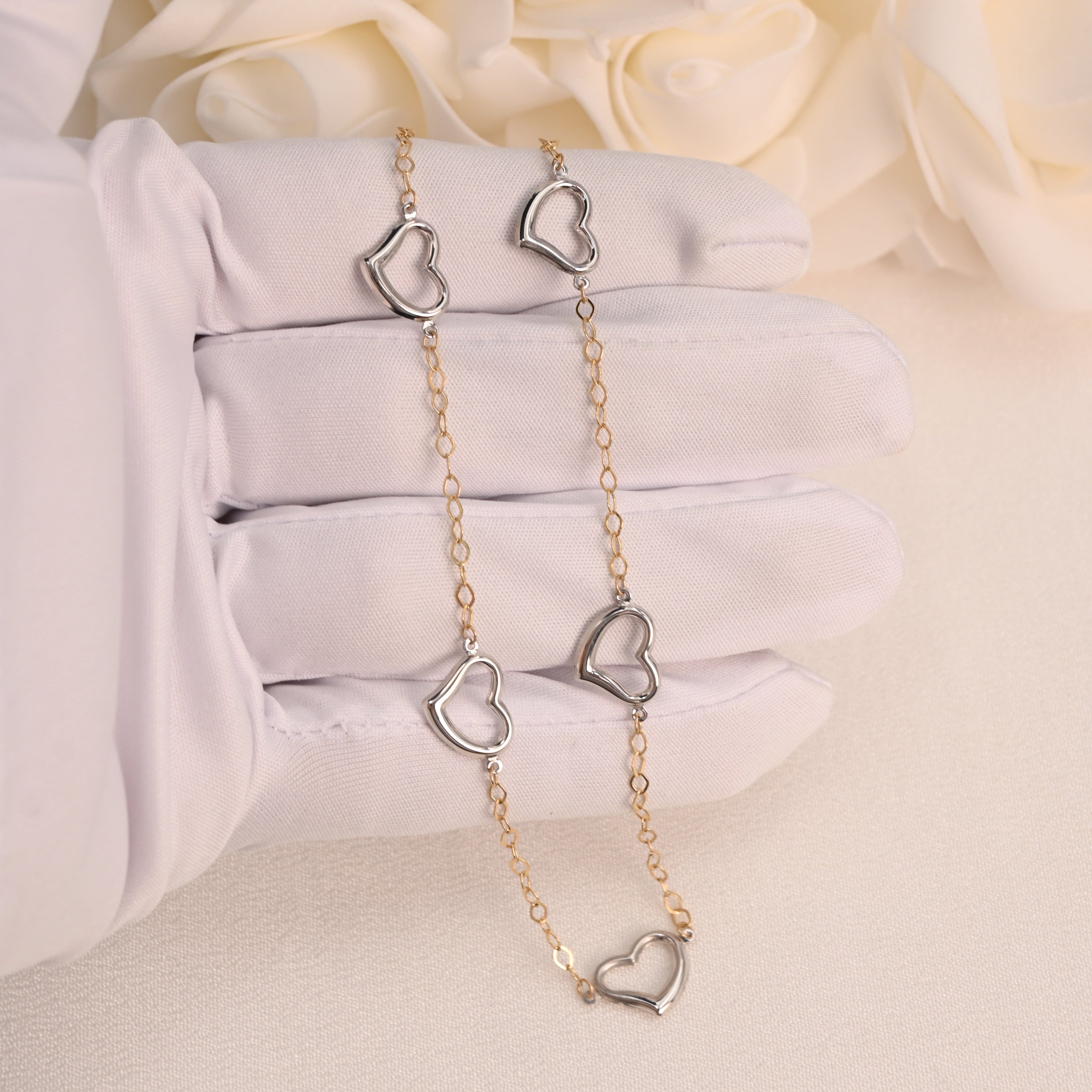 14K Gold 5 Hearts Necklace