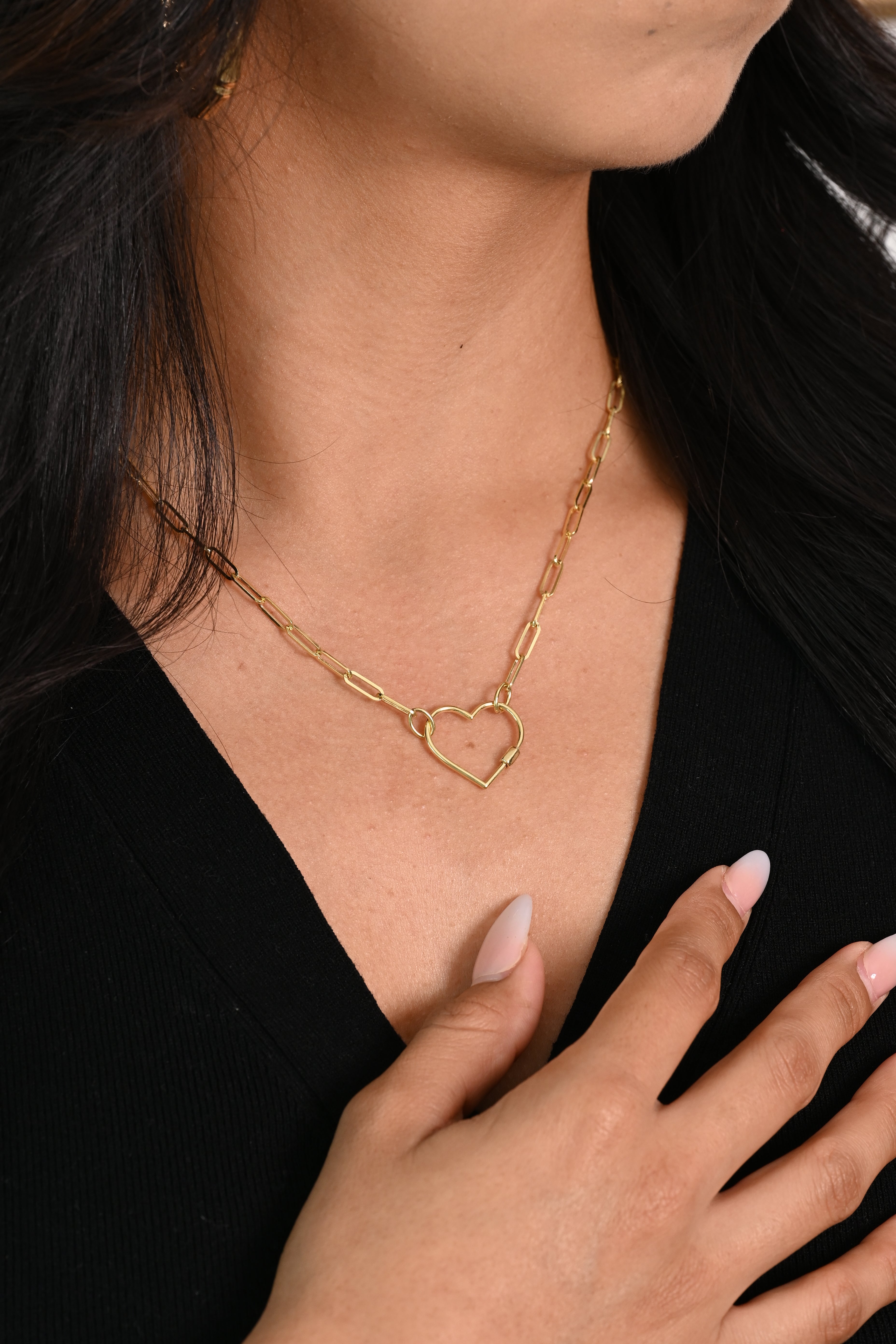 14K Heart Lock Paperclip Necklace