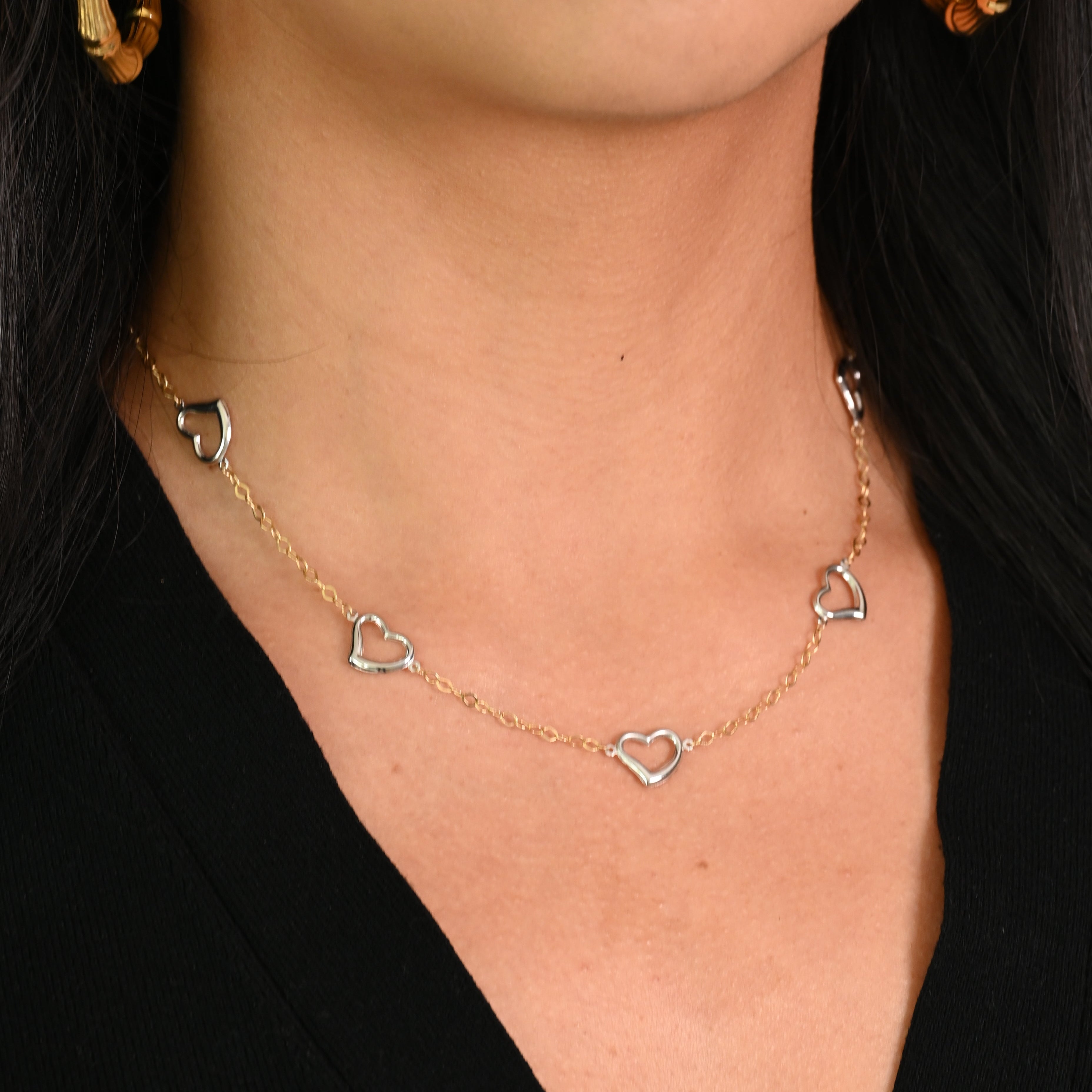 14K Gold 5 Hearts Necklace