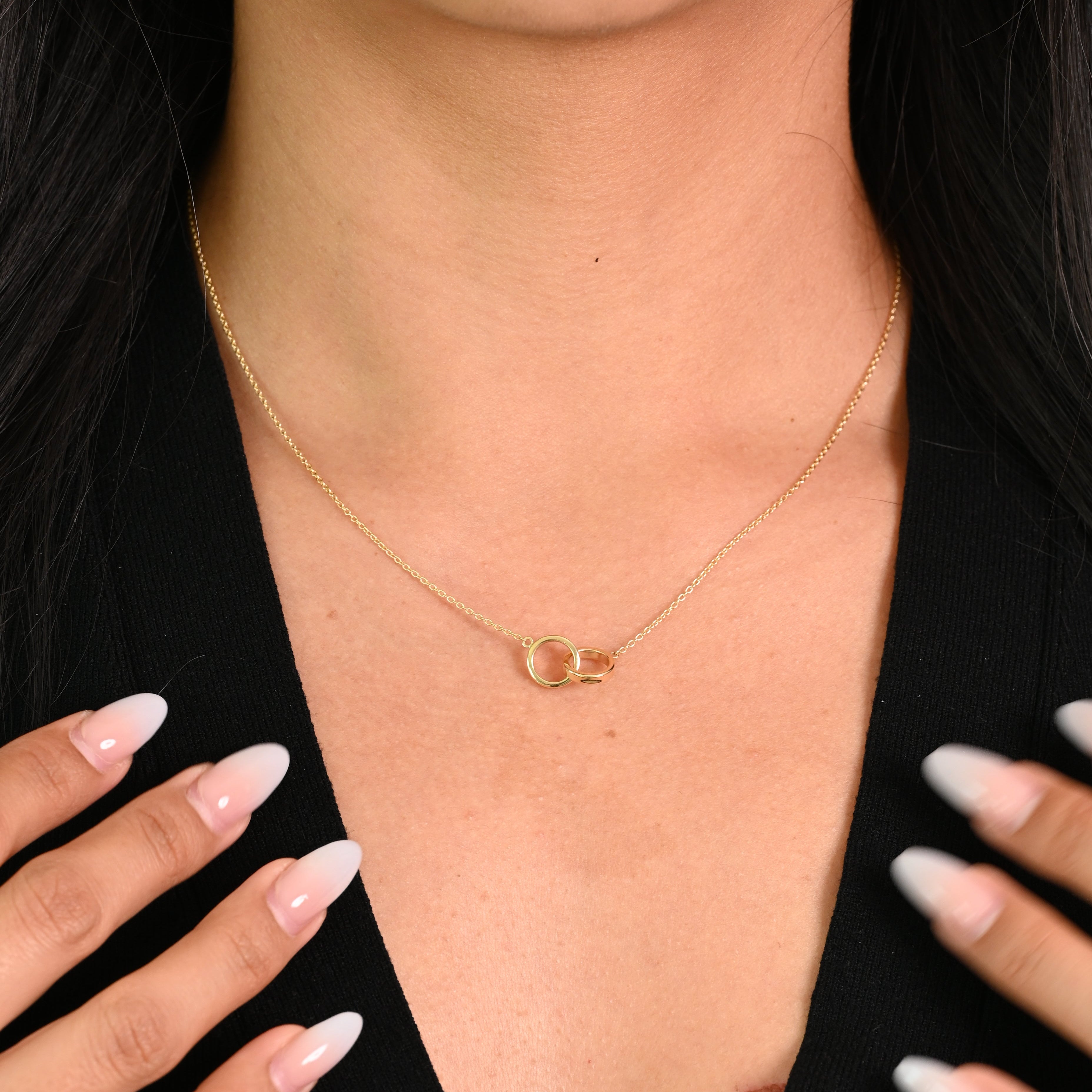 14K Double Ring Necklace (Adjustable)