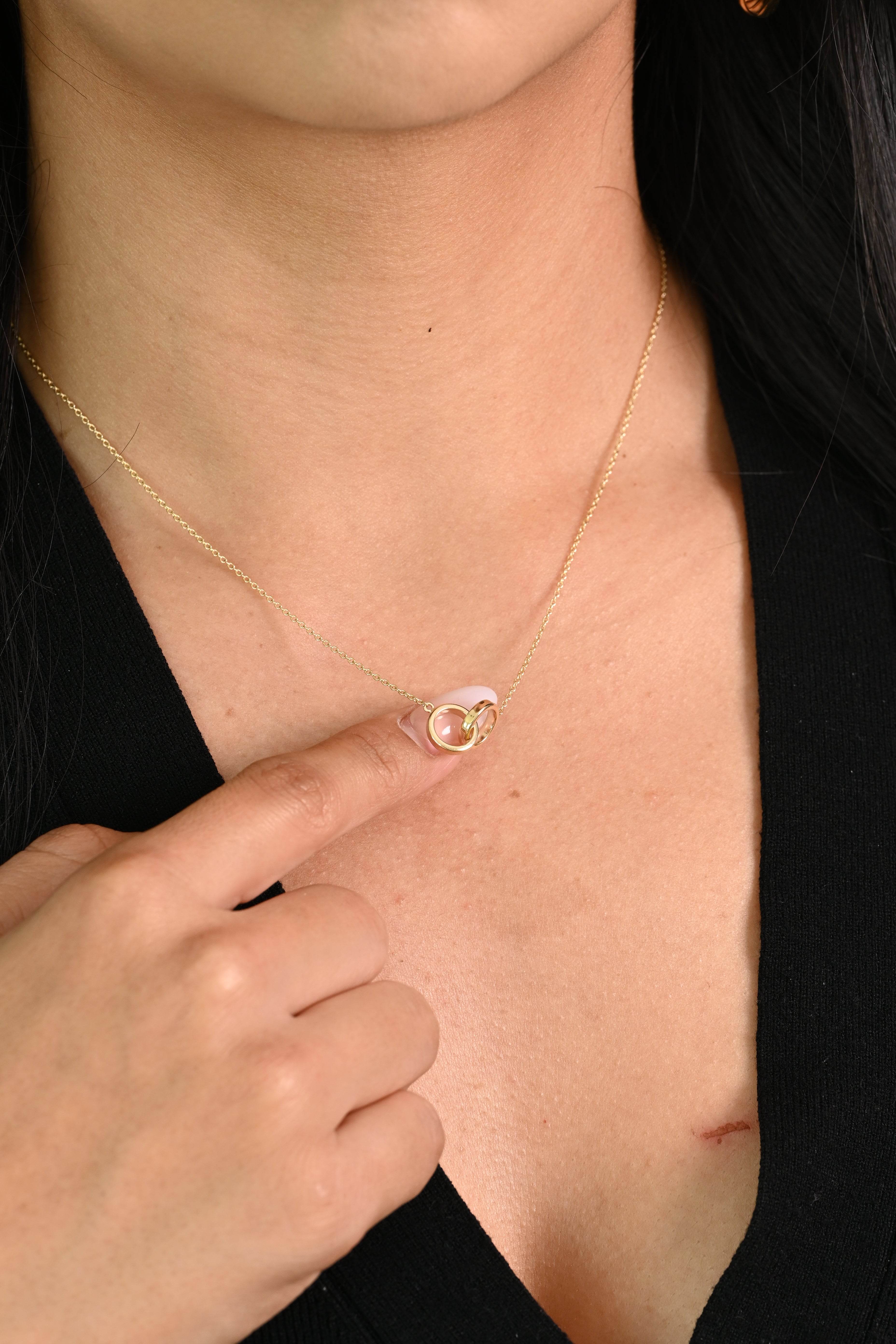 14K Double Ring Necklace (Adjustable)