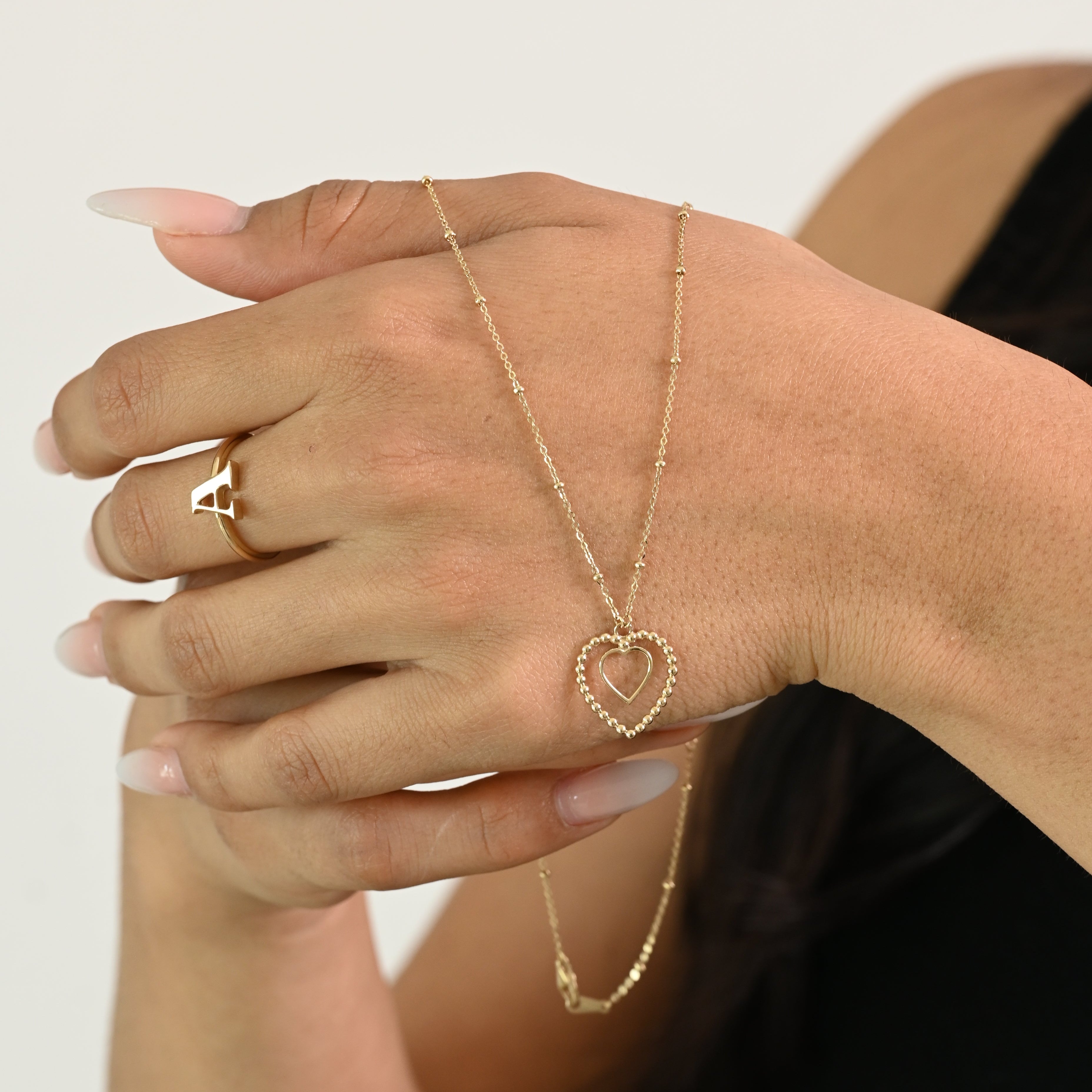 14K Beaded Heart Necklace (Adjustable)