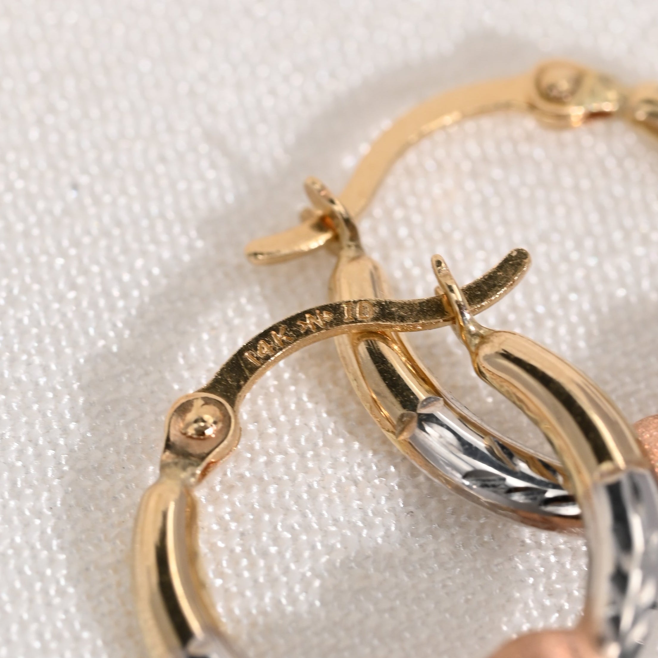 14k Tricolor Heart Hoop Earrings
