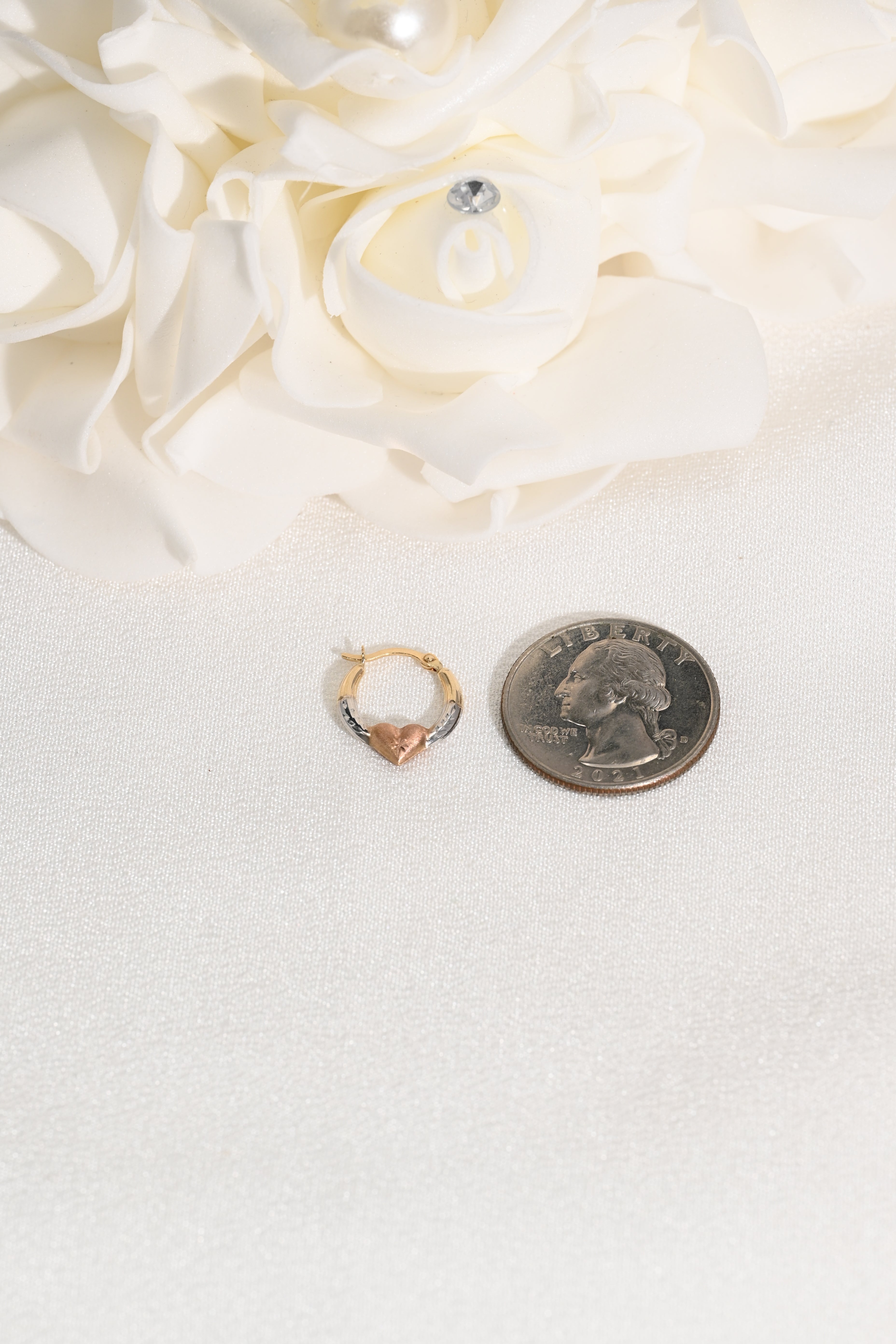 14k Tricolor Heart Hoop Earrings