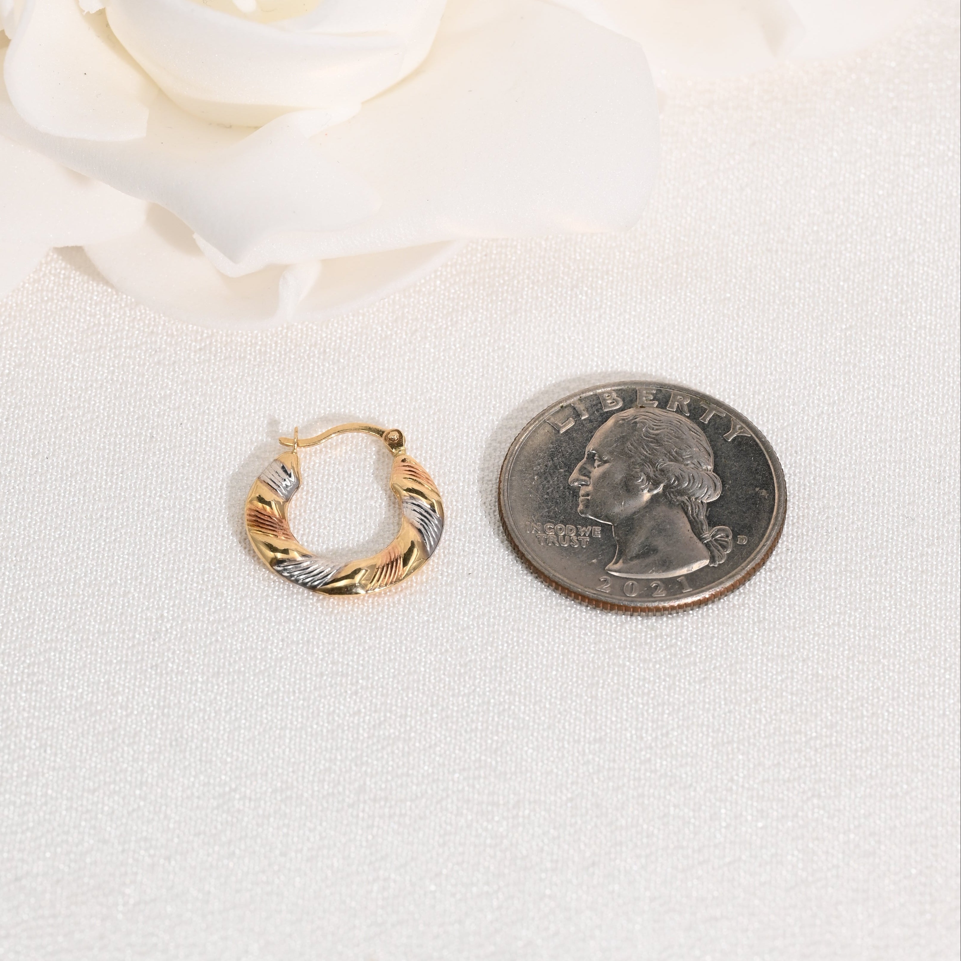 14k Textured Tricolor Hoop Earrings