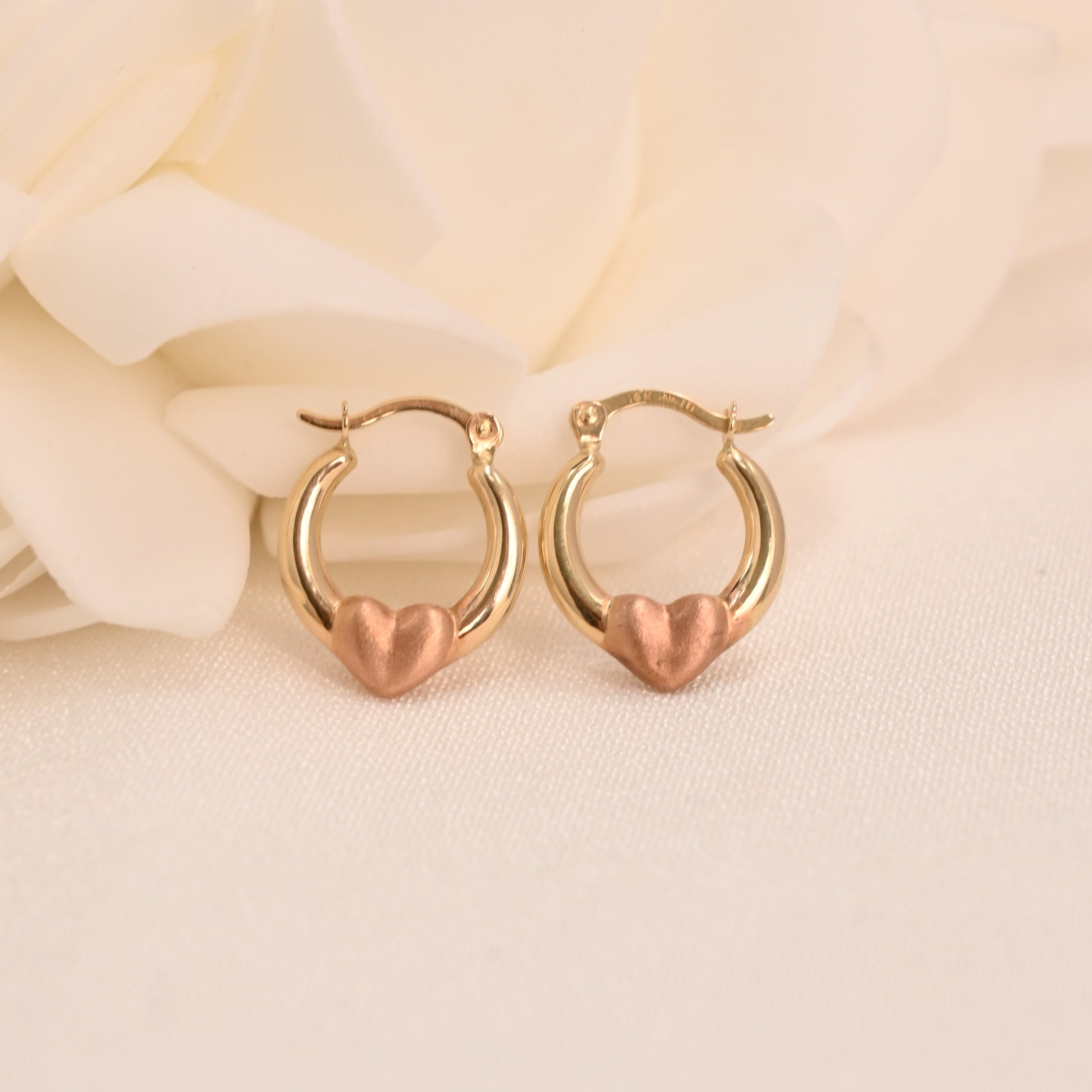 14k Mini Rose Gold Heart Hoop Earrings