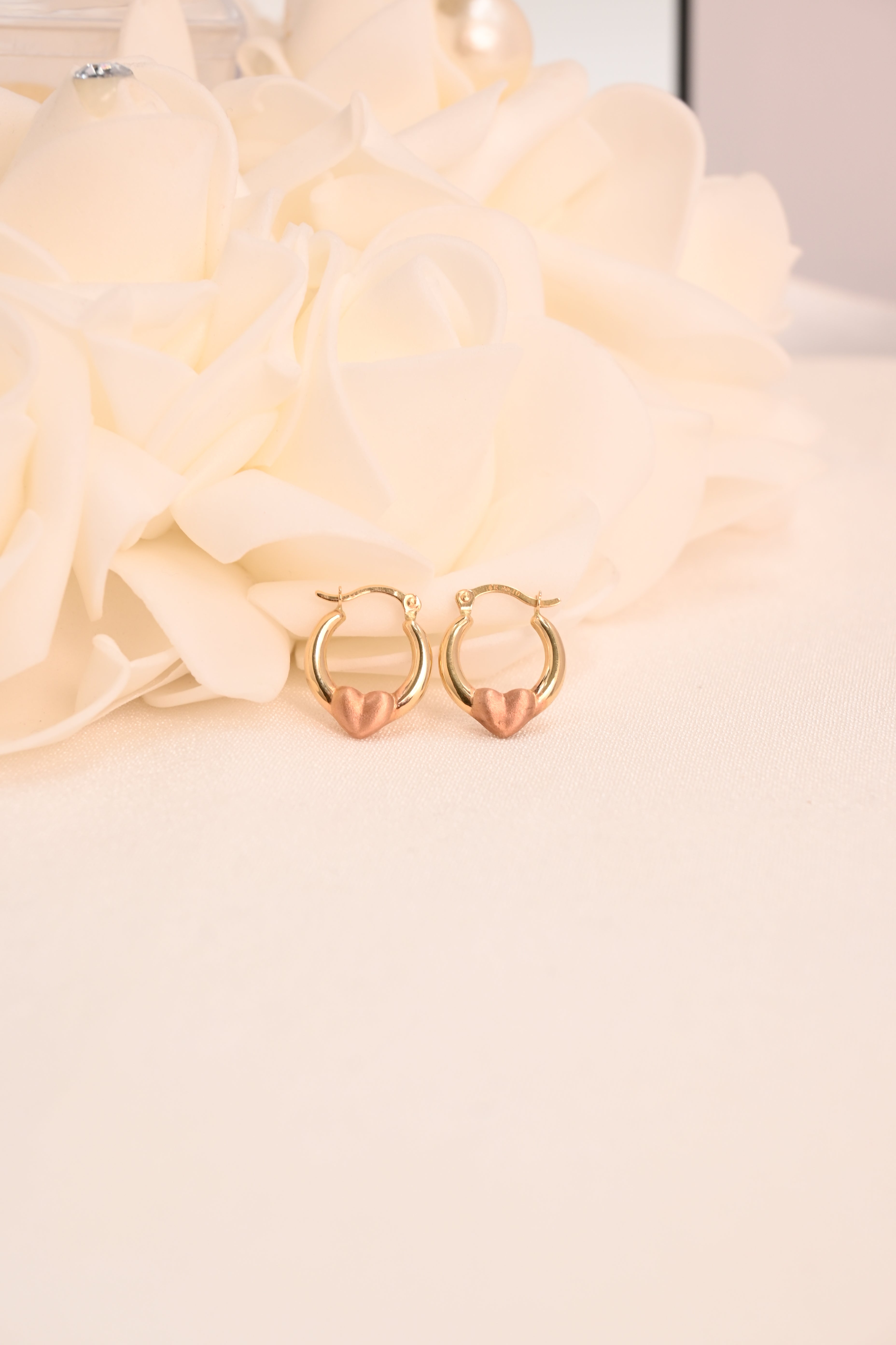 14k Mini Rose Gold Heart Hoop Earrings