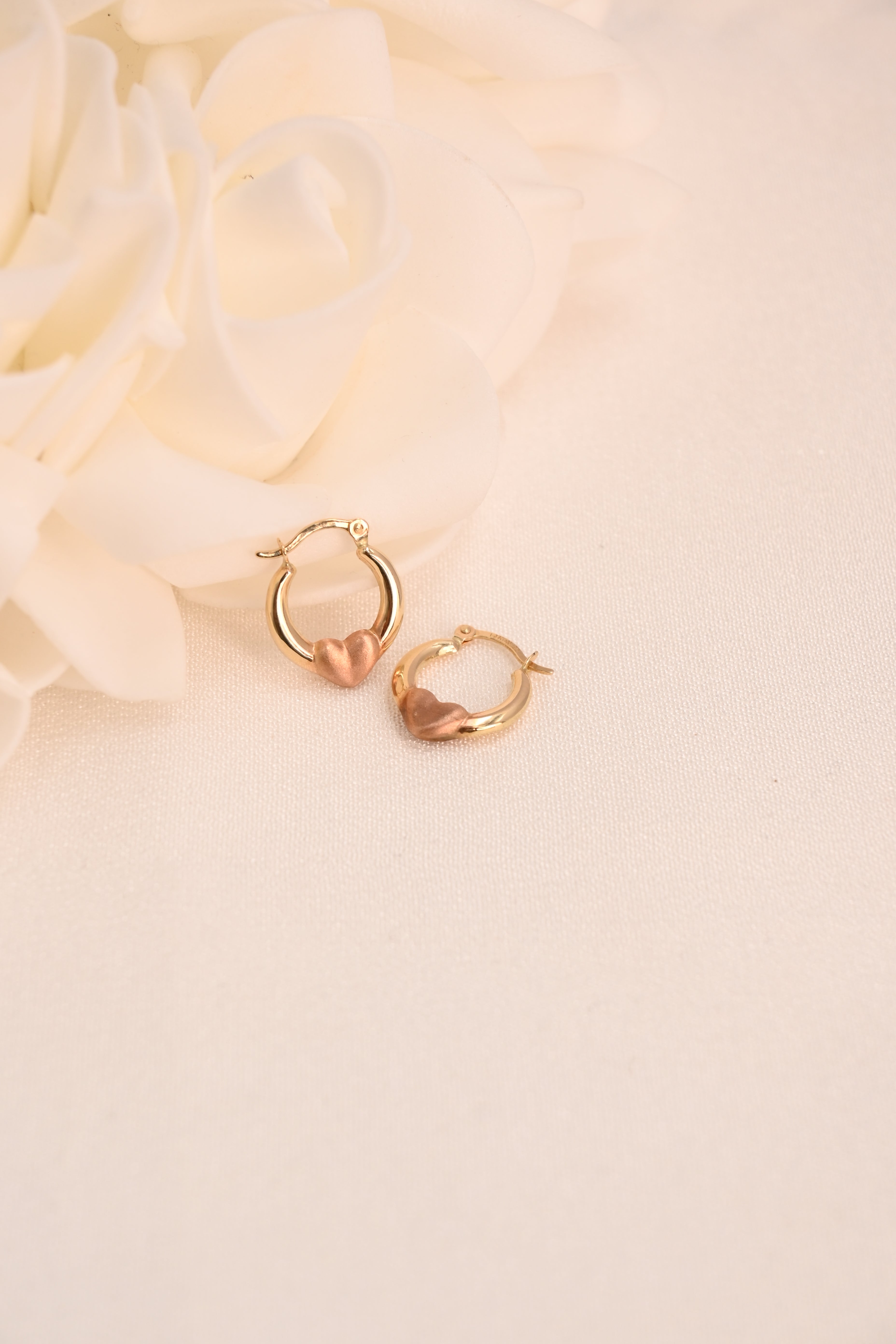 14k Mini Rose Gold Heart Hoop Earrings
