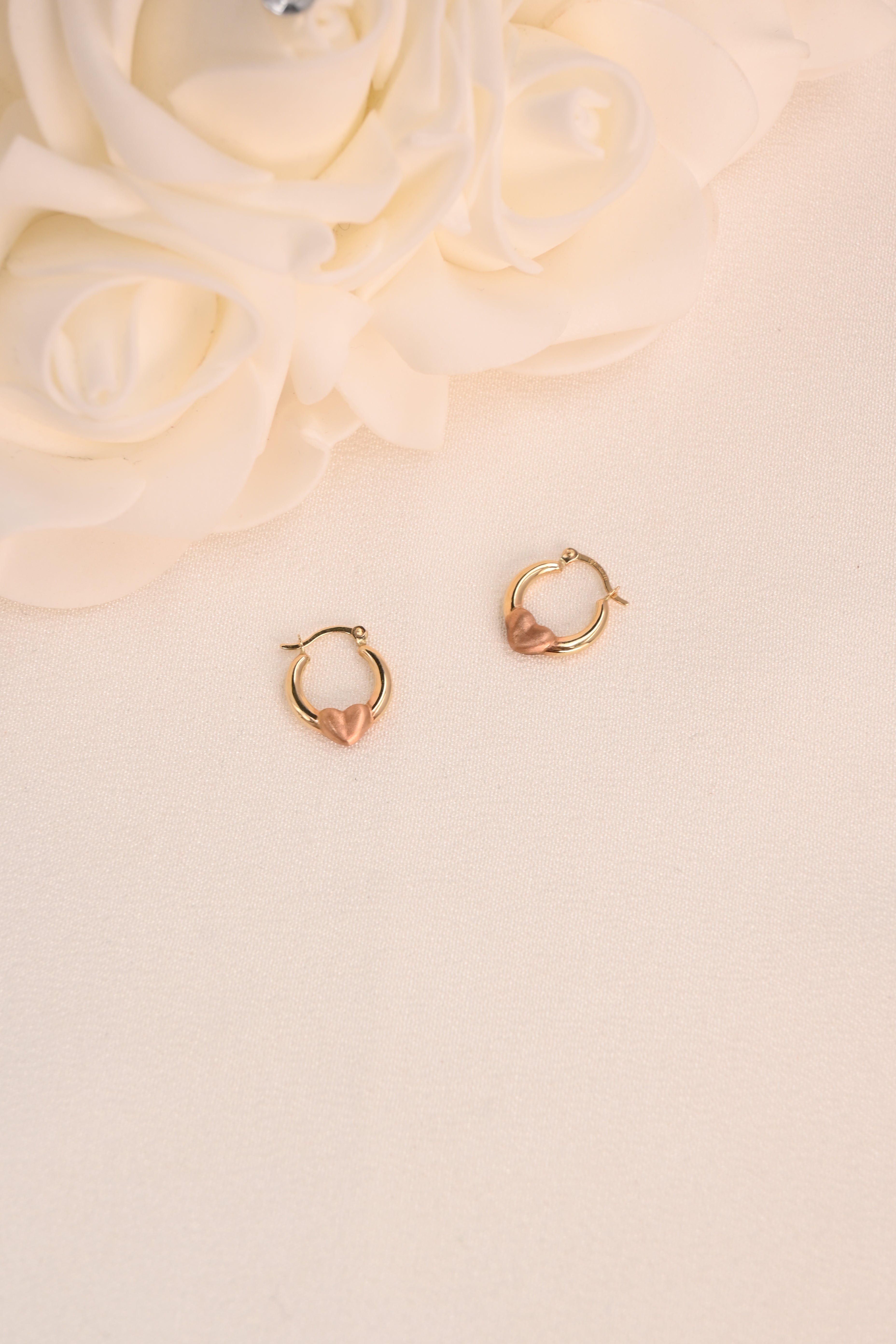 14k Mini Rose Gold Heart Hoop Earrings