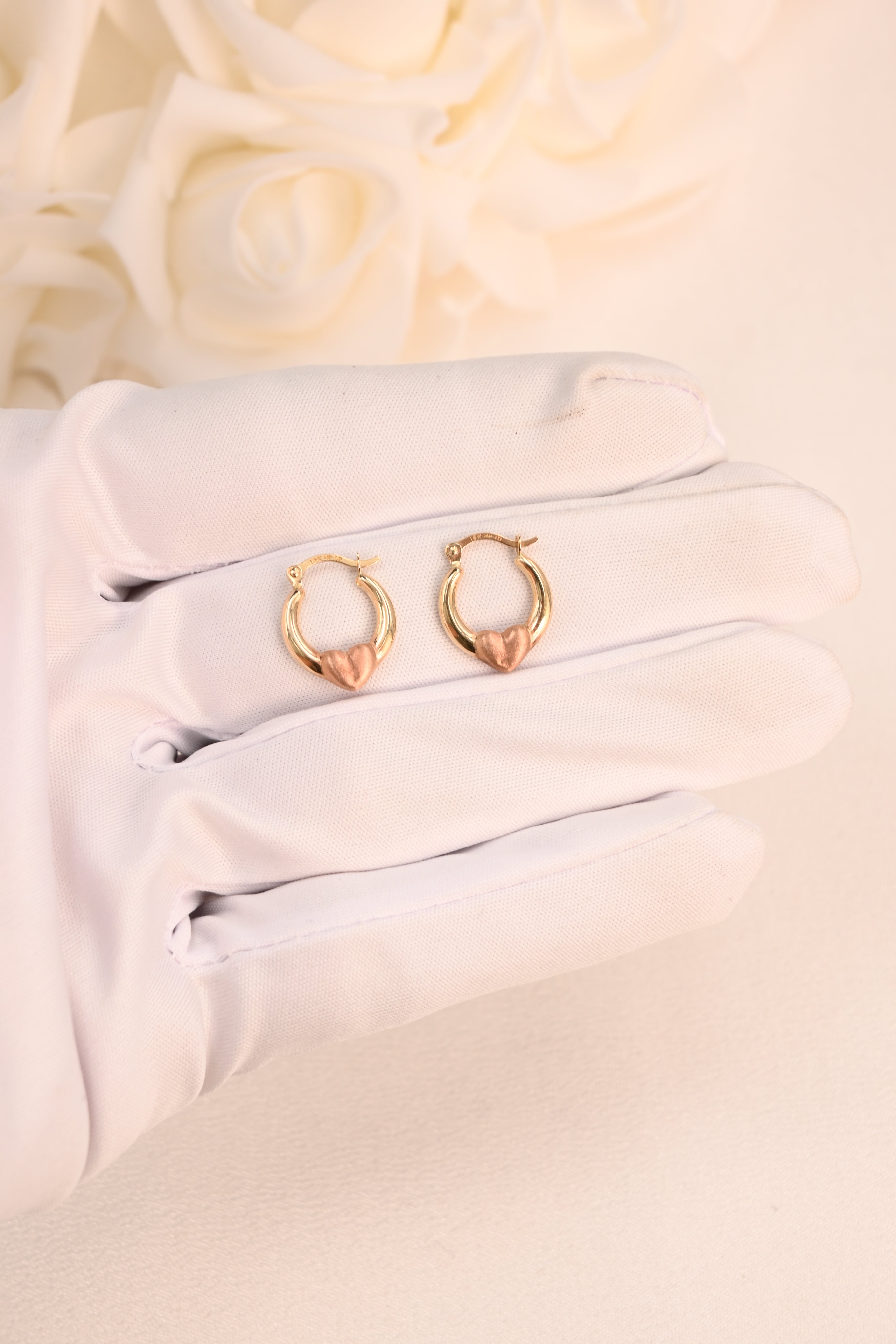 14k Mini Rose Gold Heart Hoop Earrings