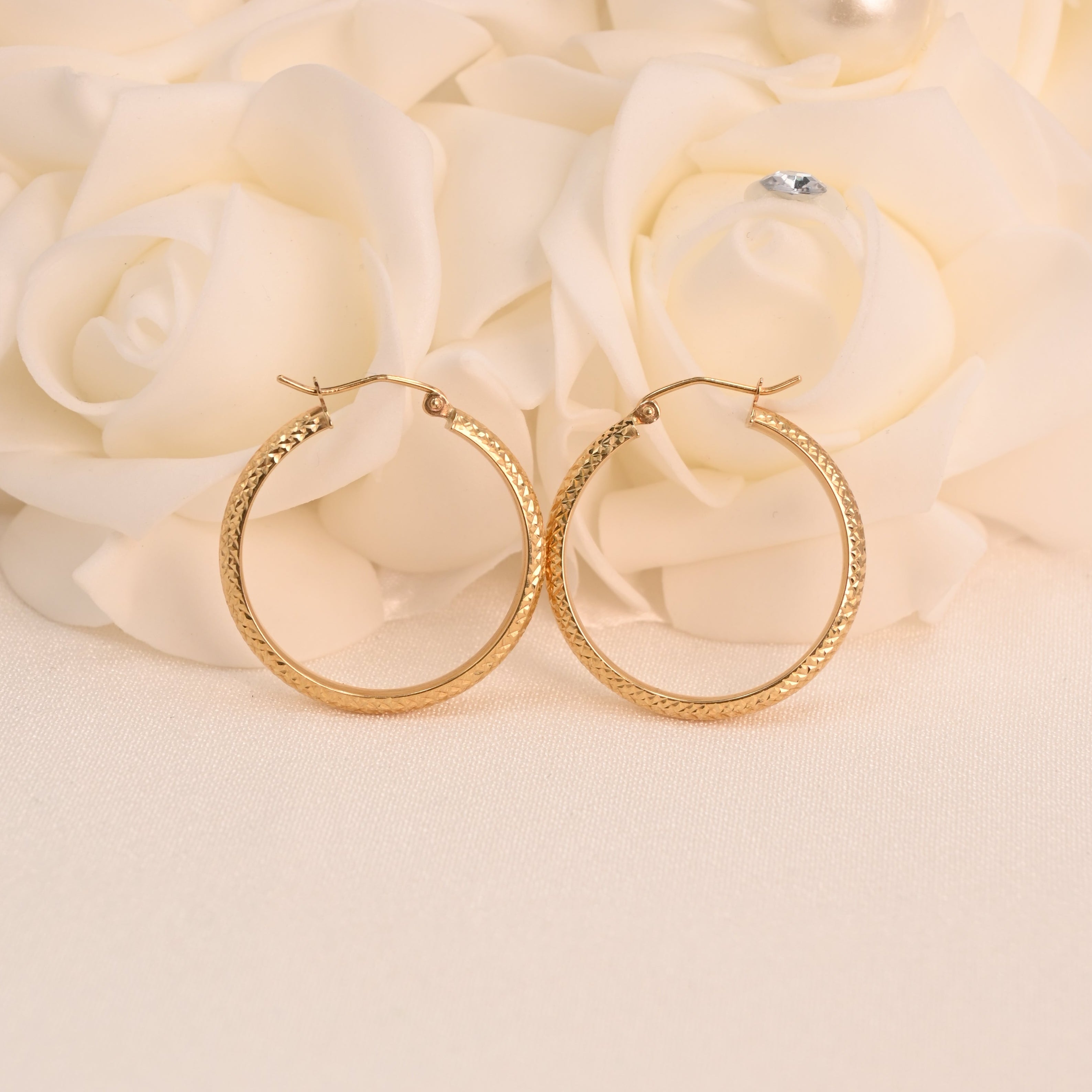 14k Half Tube Diamond Cut Hoop Earrings - 28mm