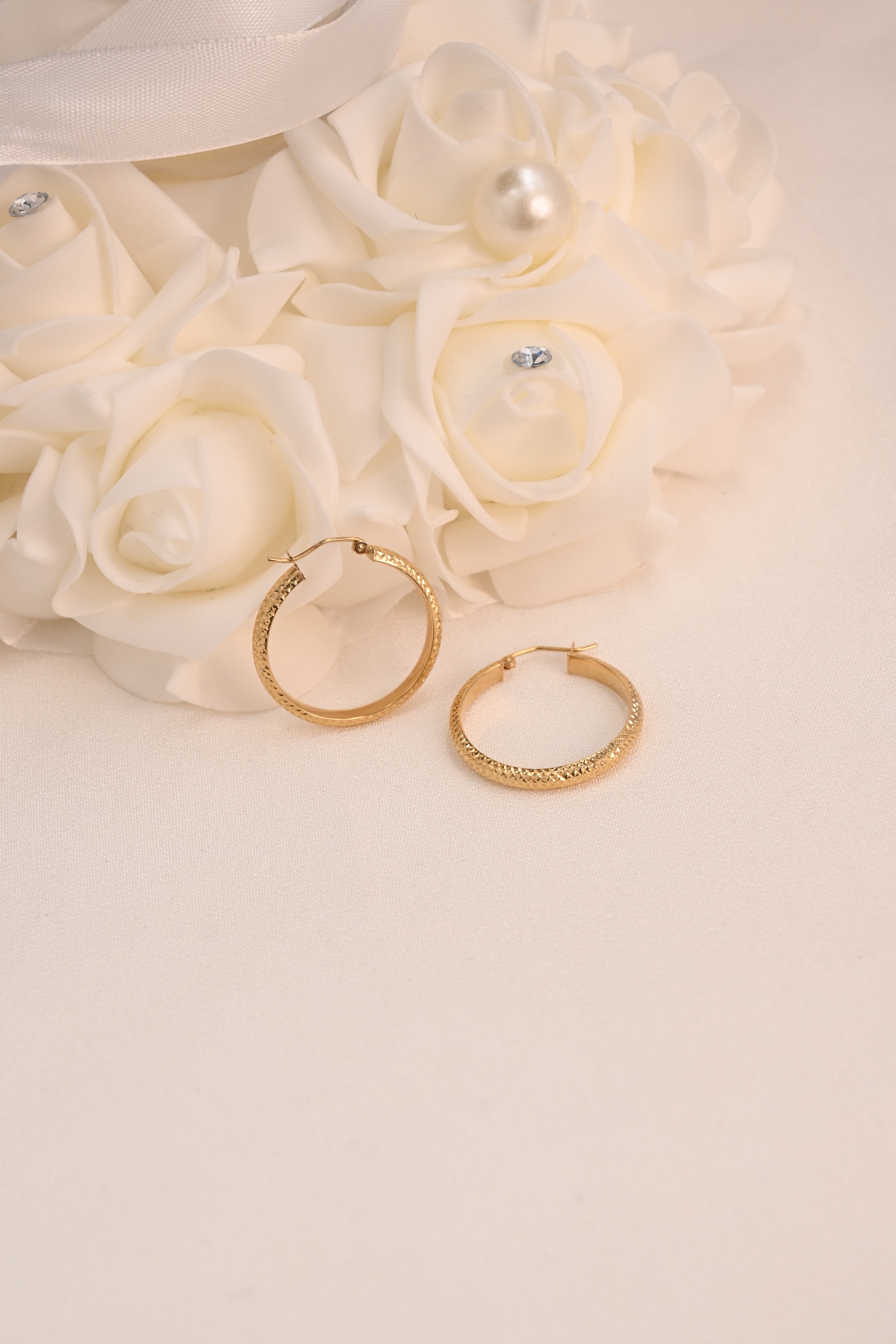 14k Half Tube Diamond Cut Hoop Earrings - 28mm