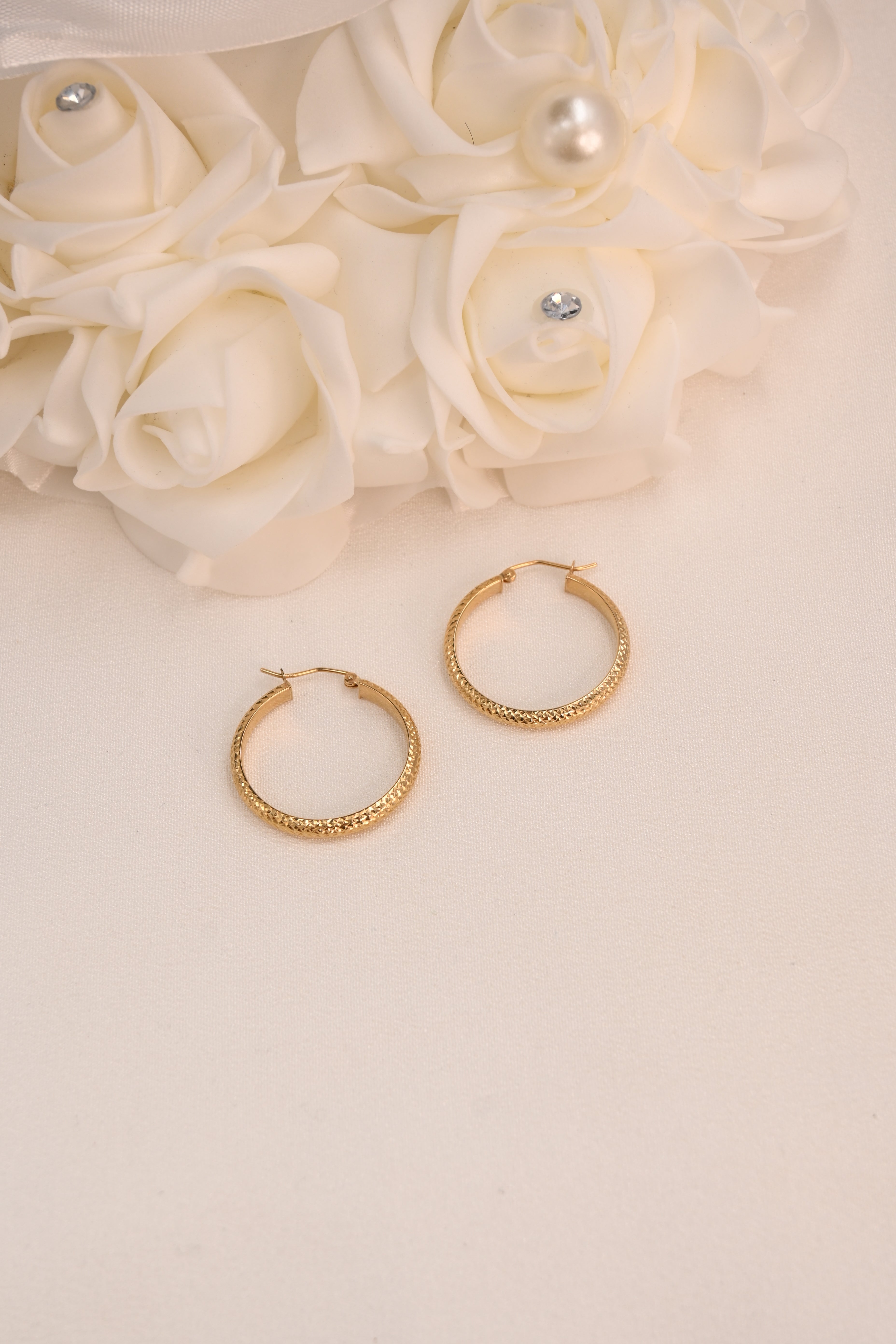 14k Half Tube Diamond Cut Hoop Earrings - 28mm