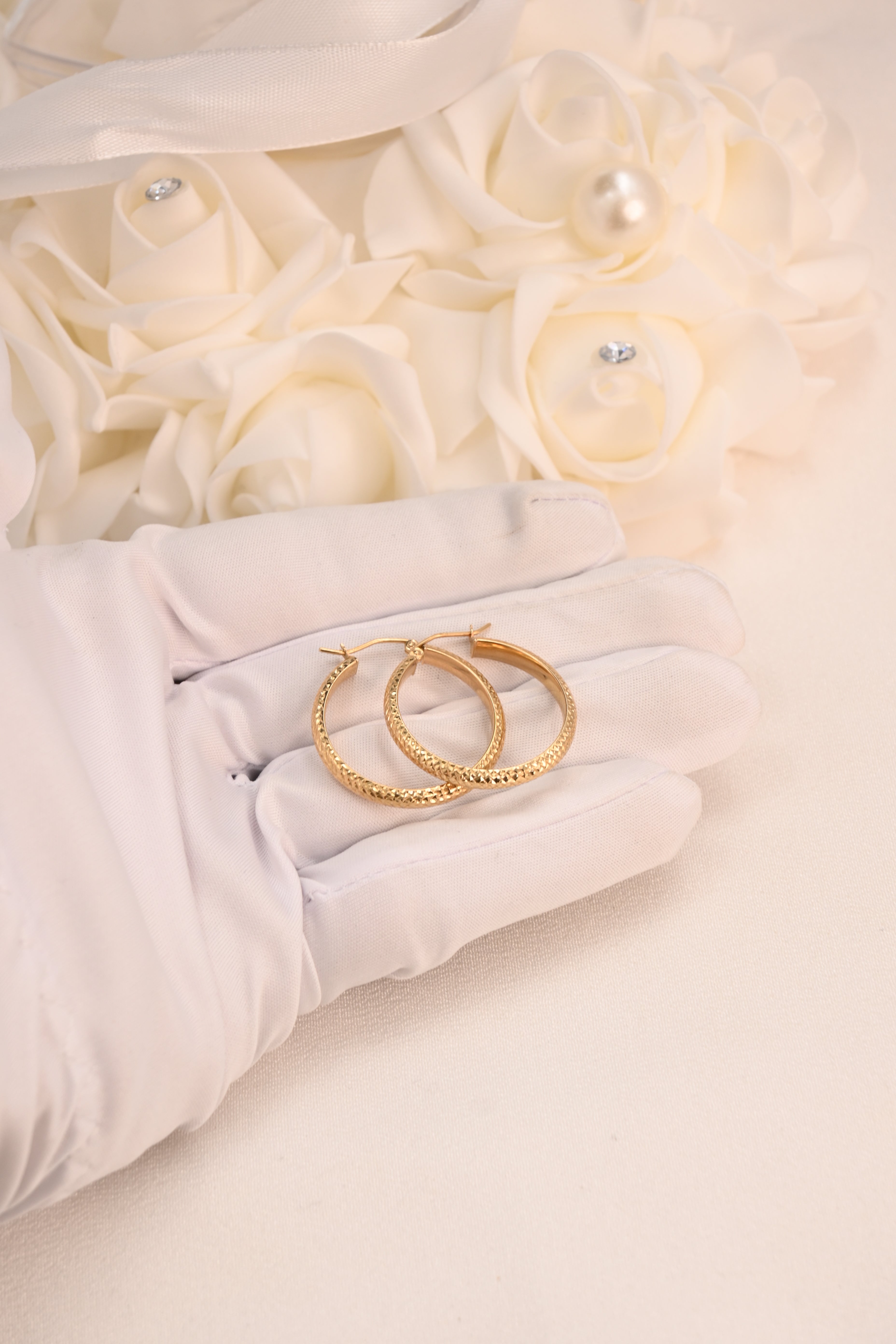 14k Half Tube Diamond Cut Hoop Earrings - 28mm