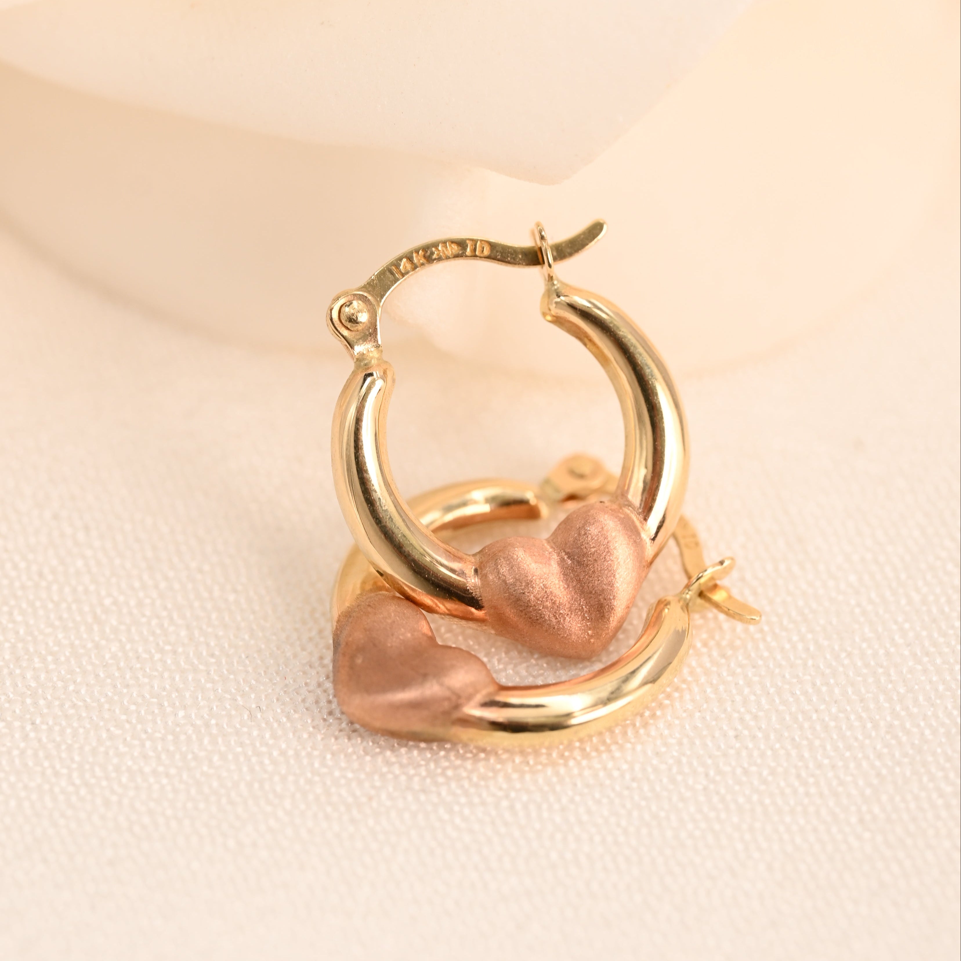 14k Mini Rose Gold Heart Hoop Earrings