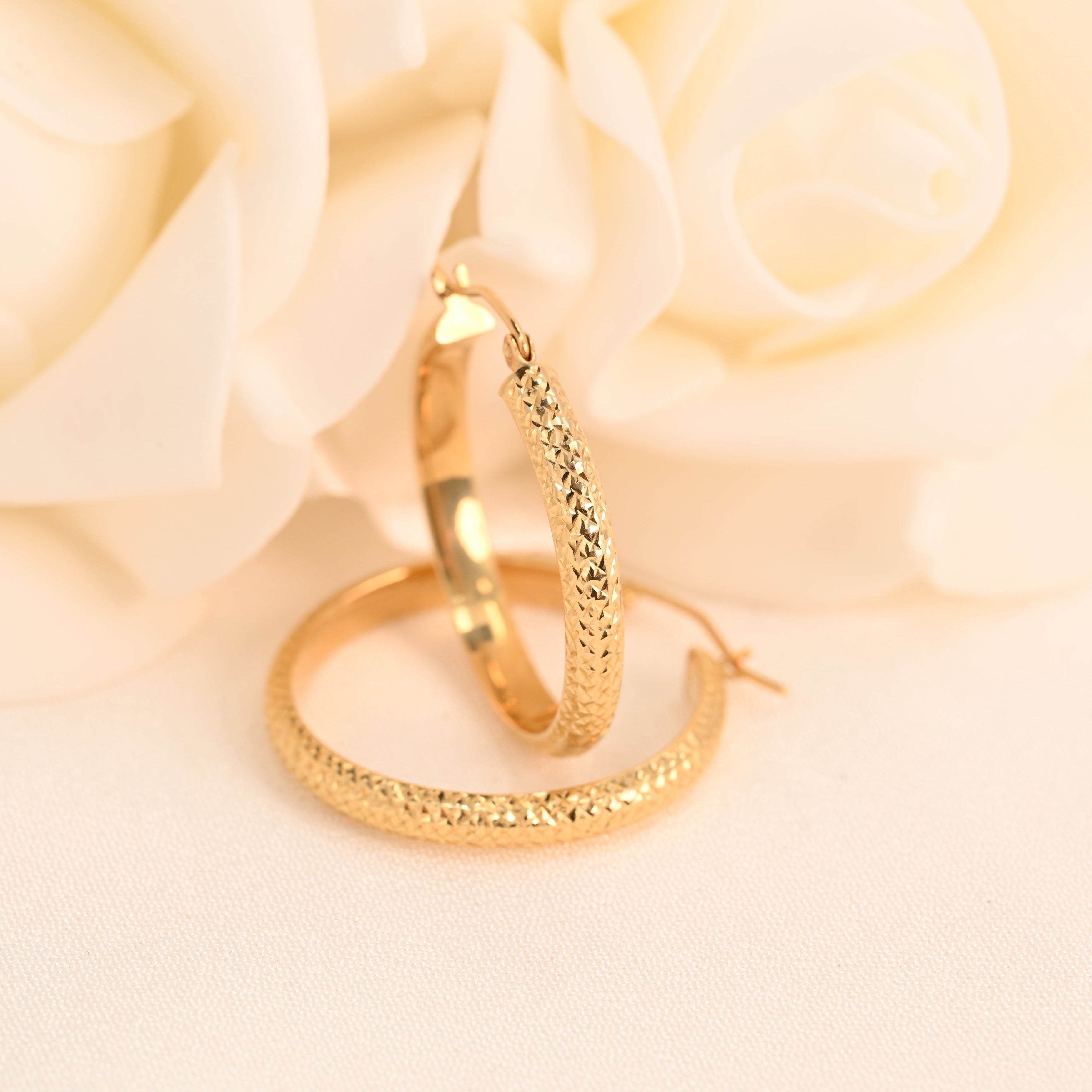 14k Half Tube Diamond Cut Hoop Earrings - 28mm