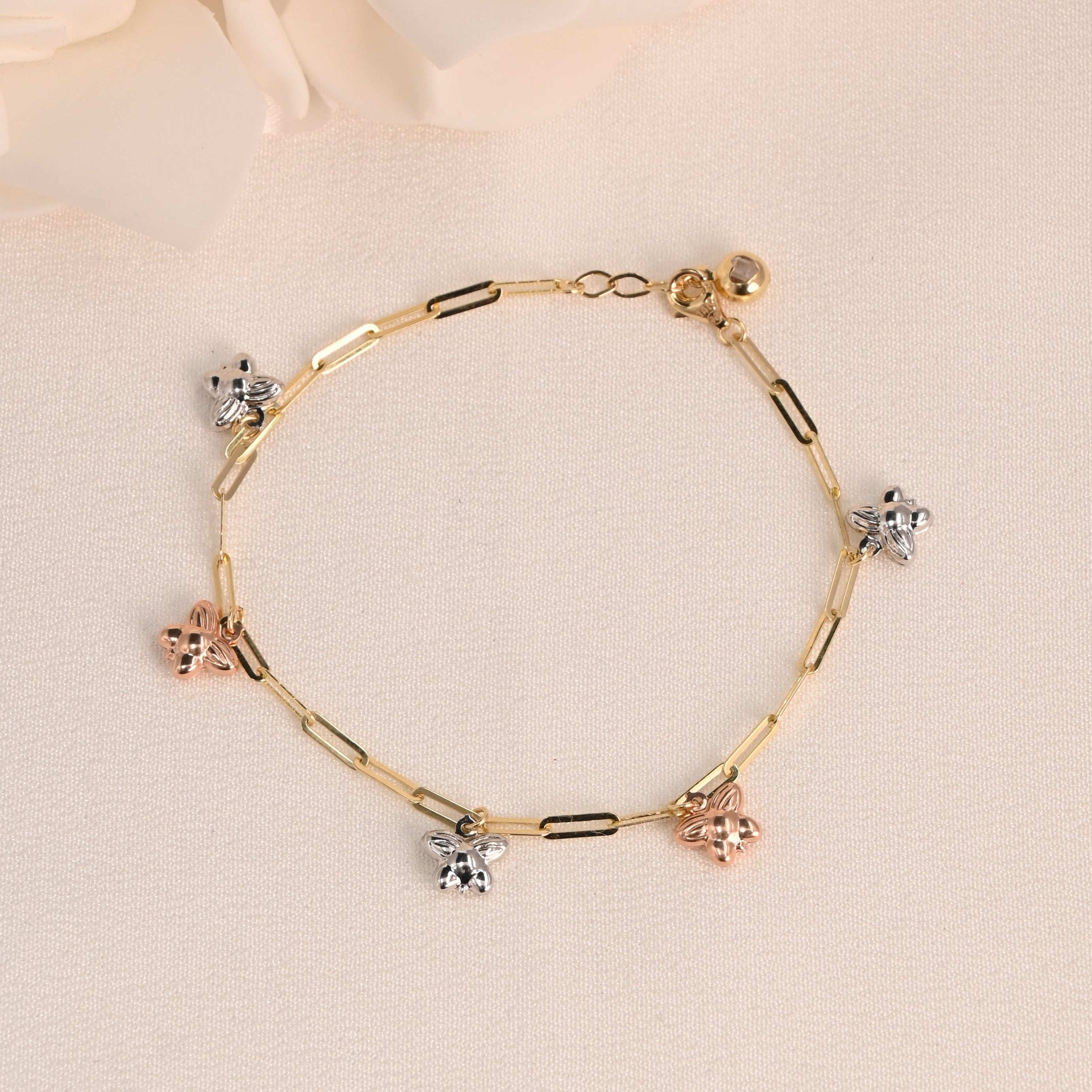 14K Tri-Color Butterfly Paperclip Bracelet