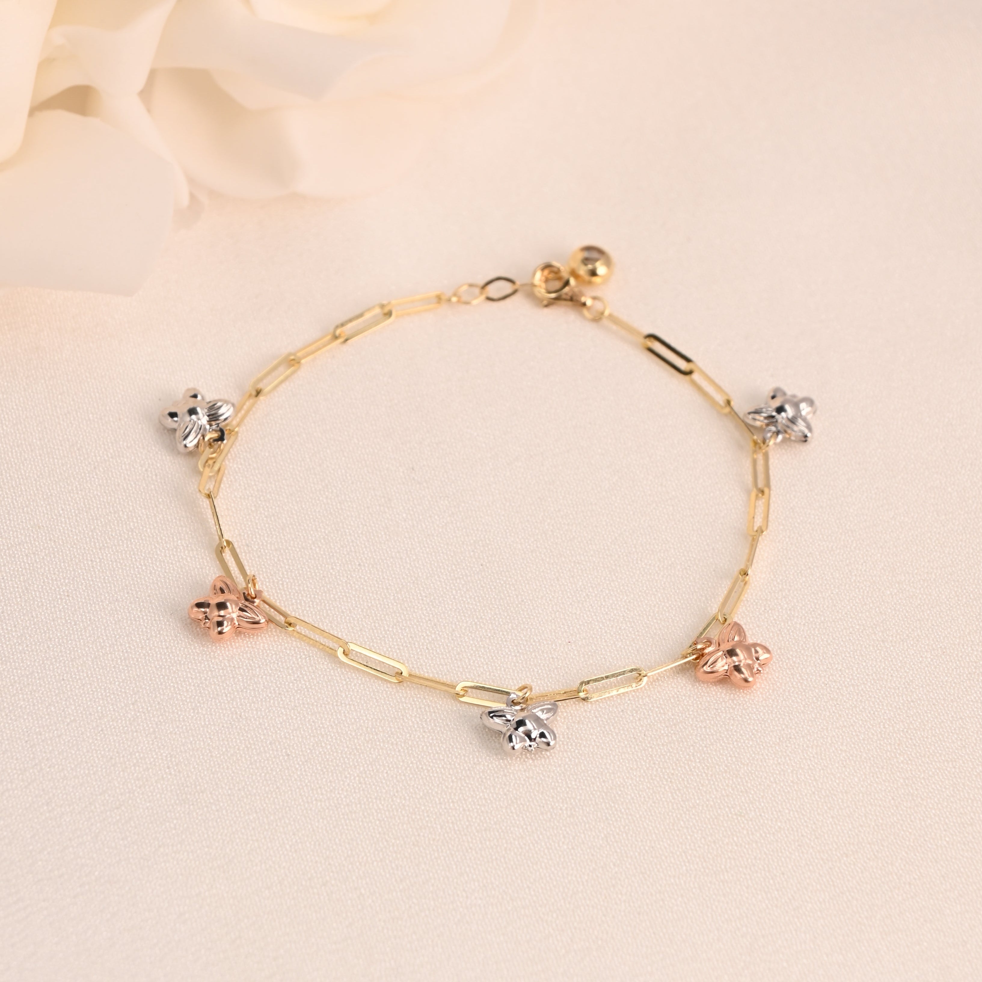 14K Tri-Color Butterfly Paperclip Bracelet