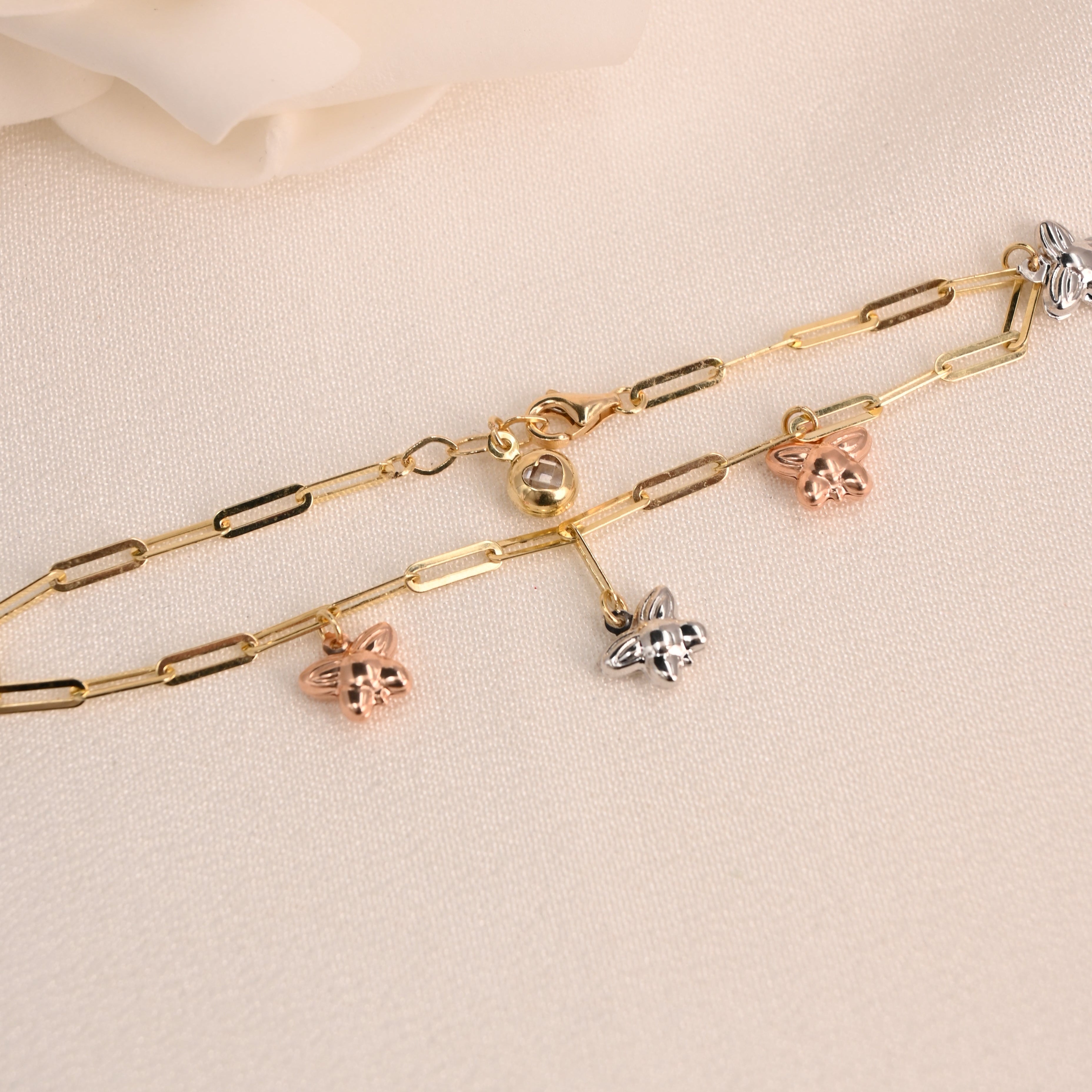 14K Tri-Color Butterfly Paperclip Bracelet