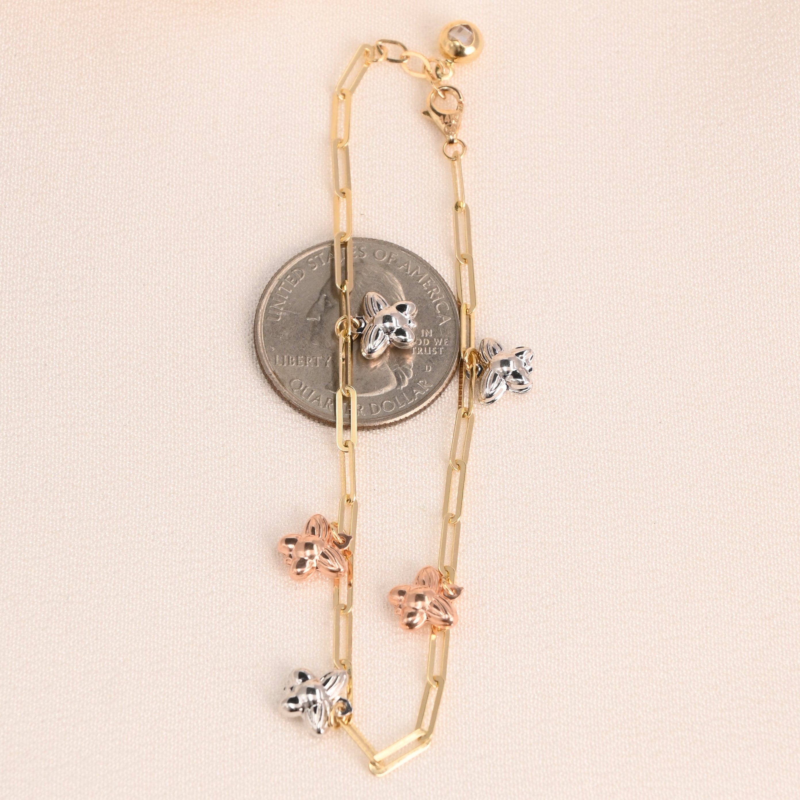 14K Tri-Color Butterfly Paperclip Bracelet