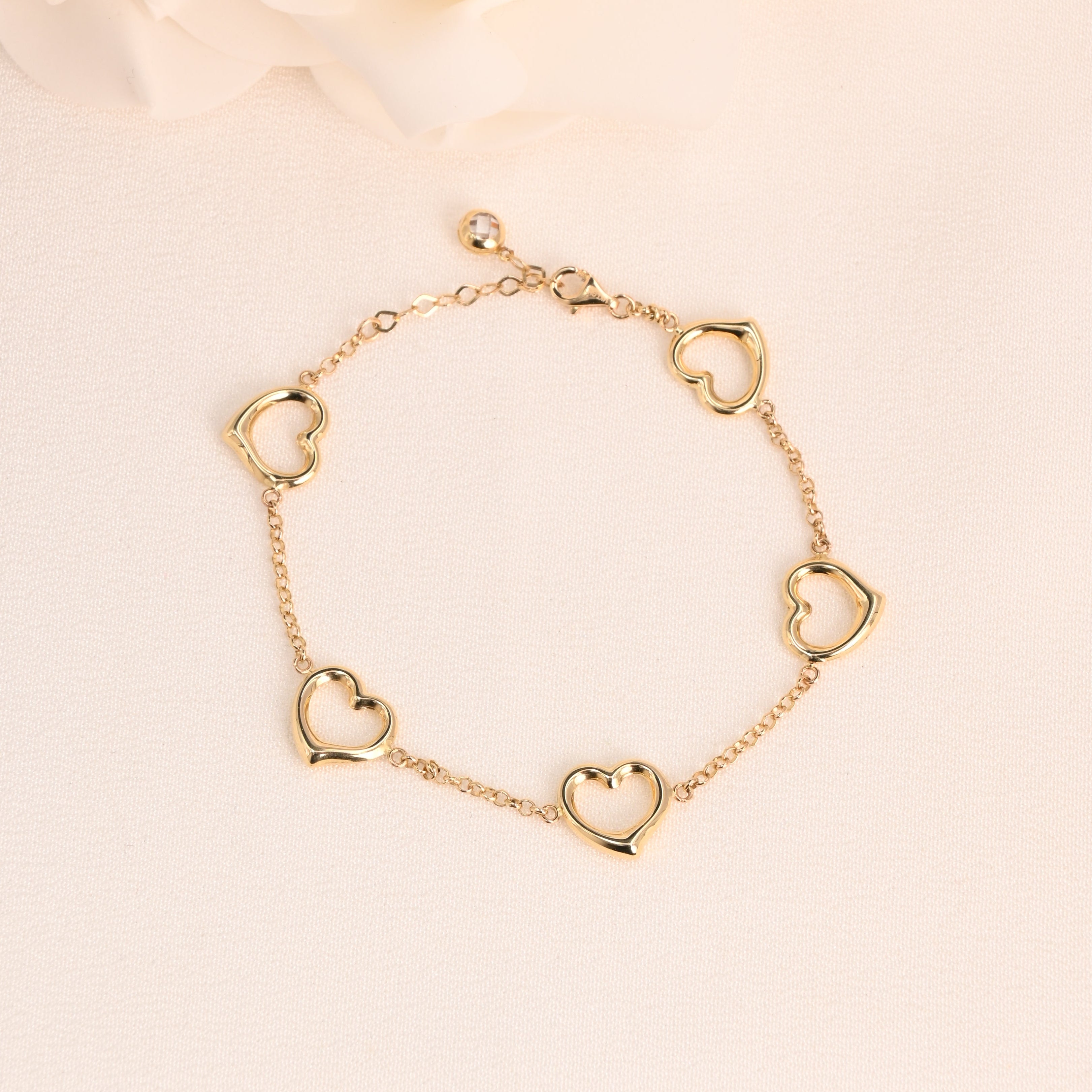 14K Open Heart Link Bracelet