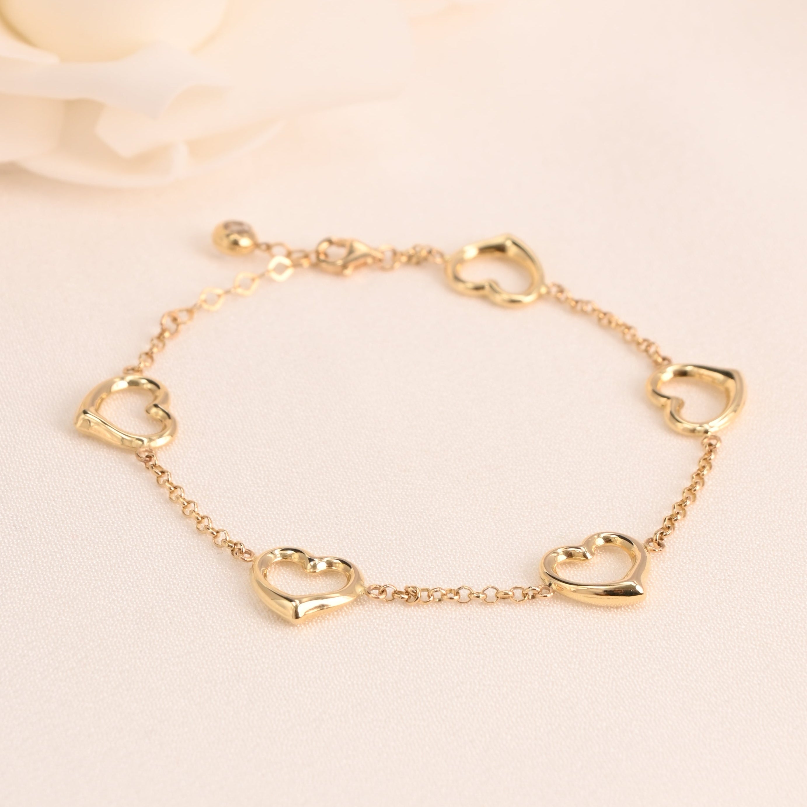 14K Open Heart Link Bracelet