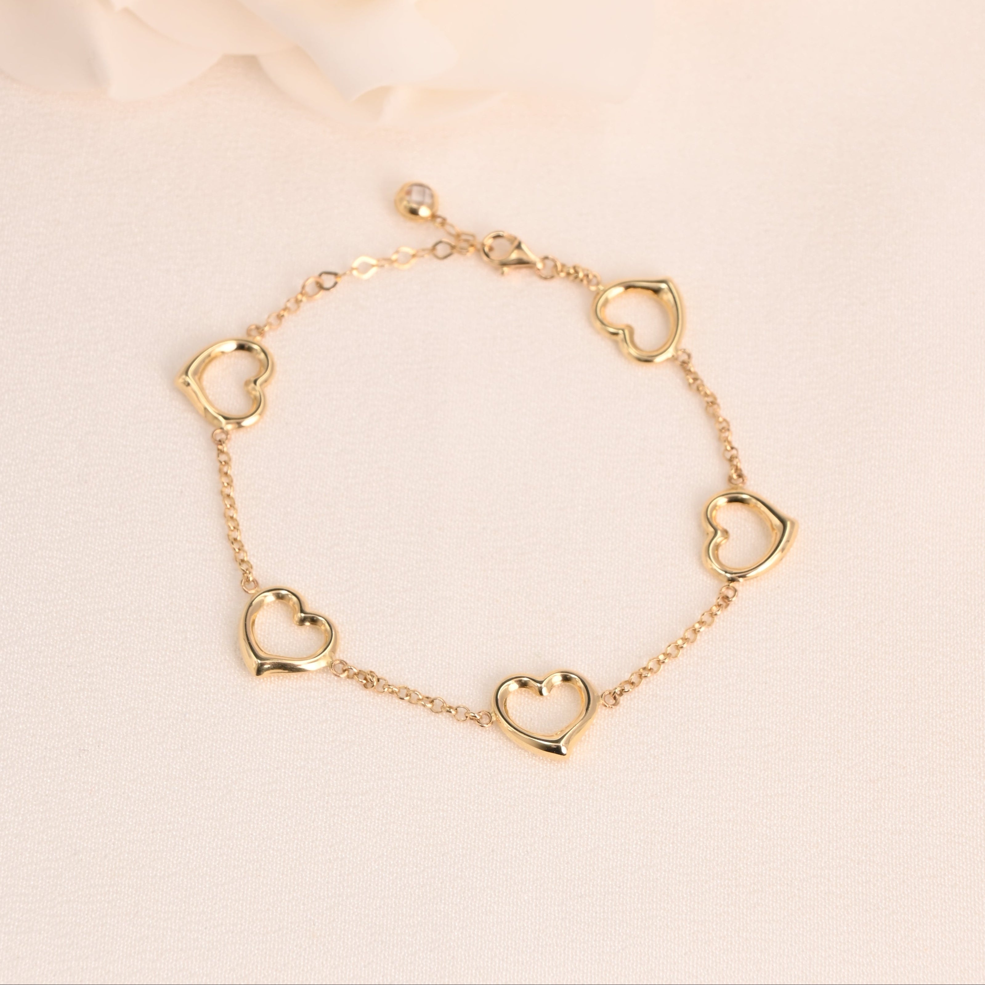 14K Open Heart Link Bracelet