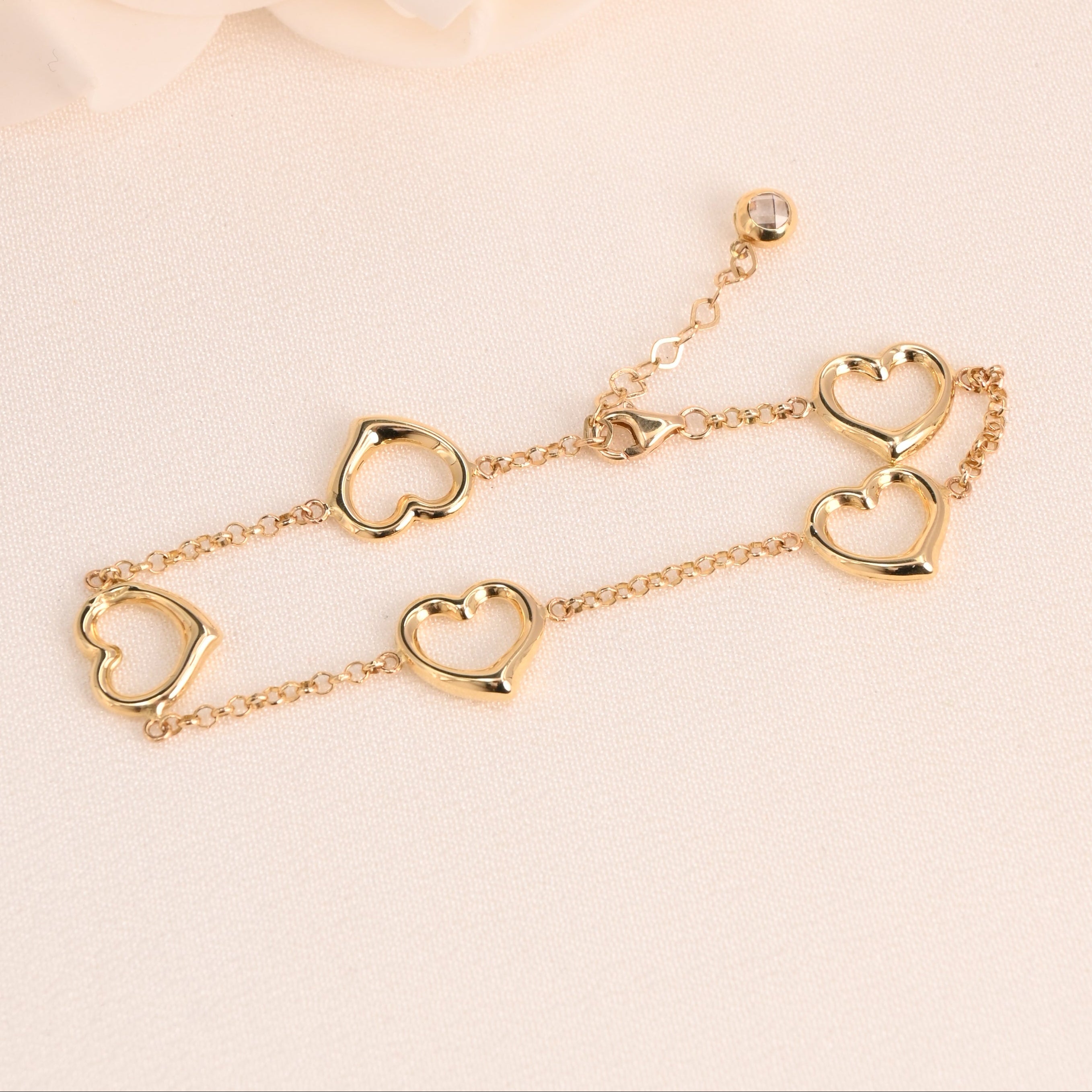 14K Open Heart Link Bracelet