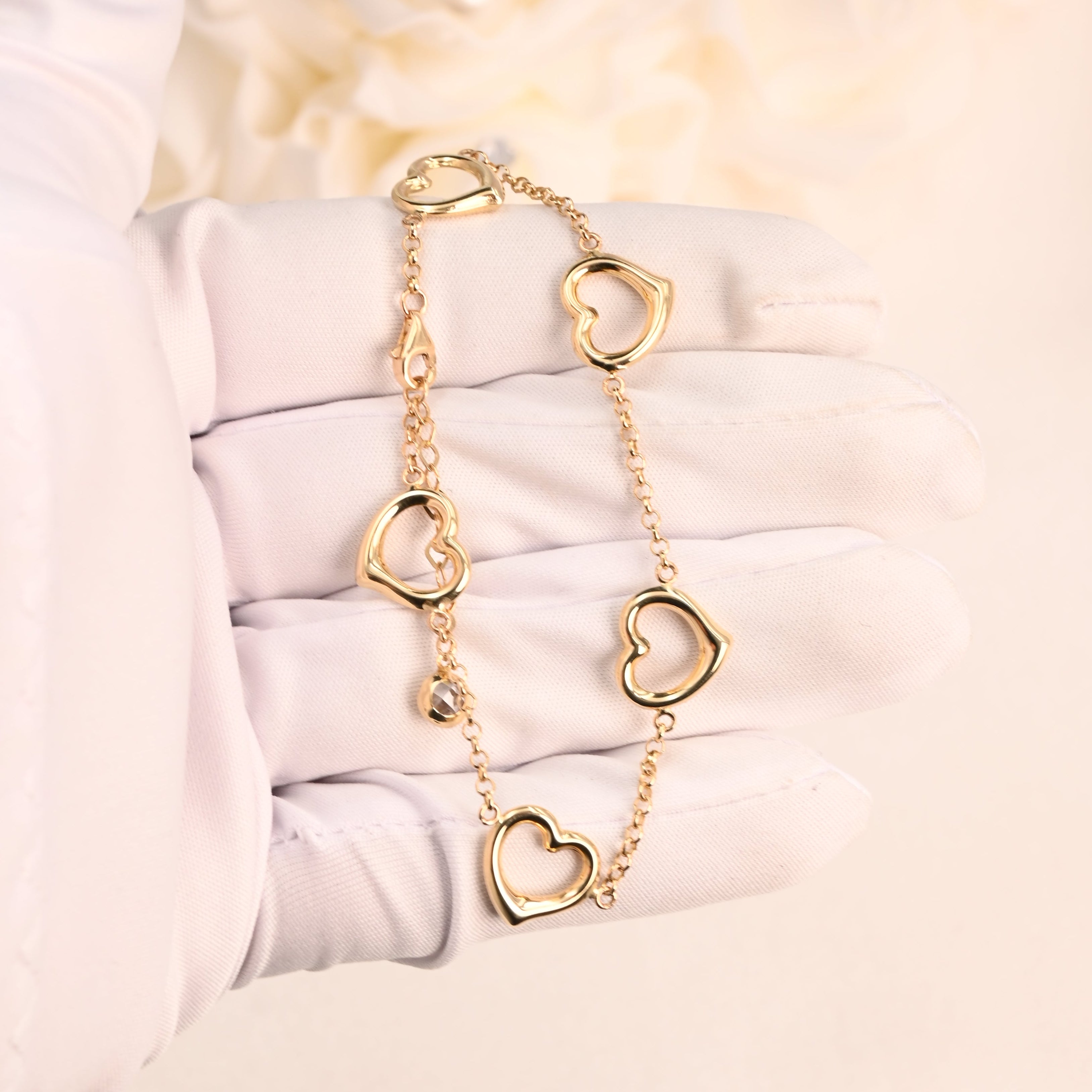 14K Open Heart Link Bracelet