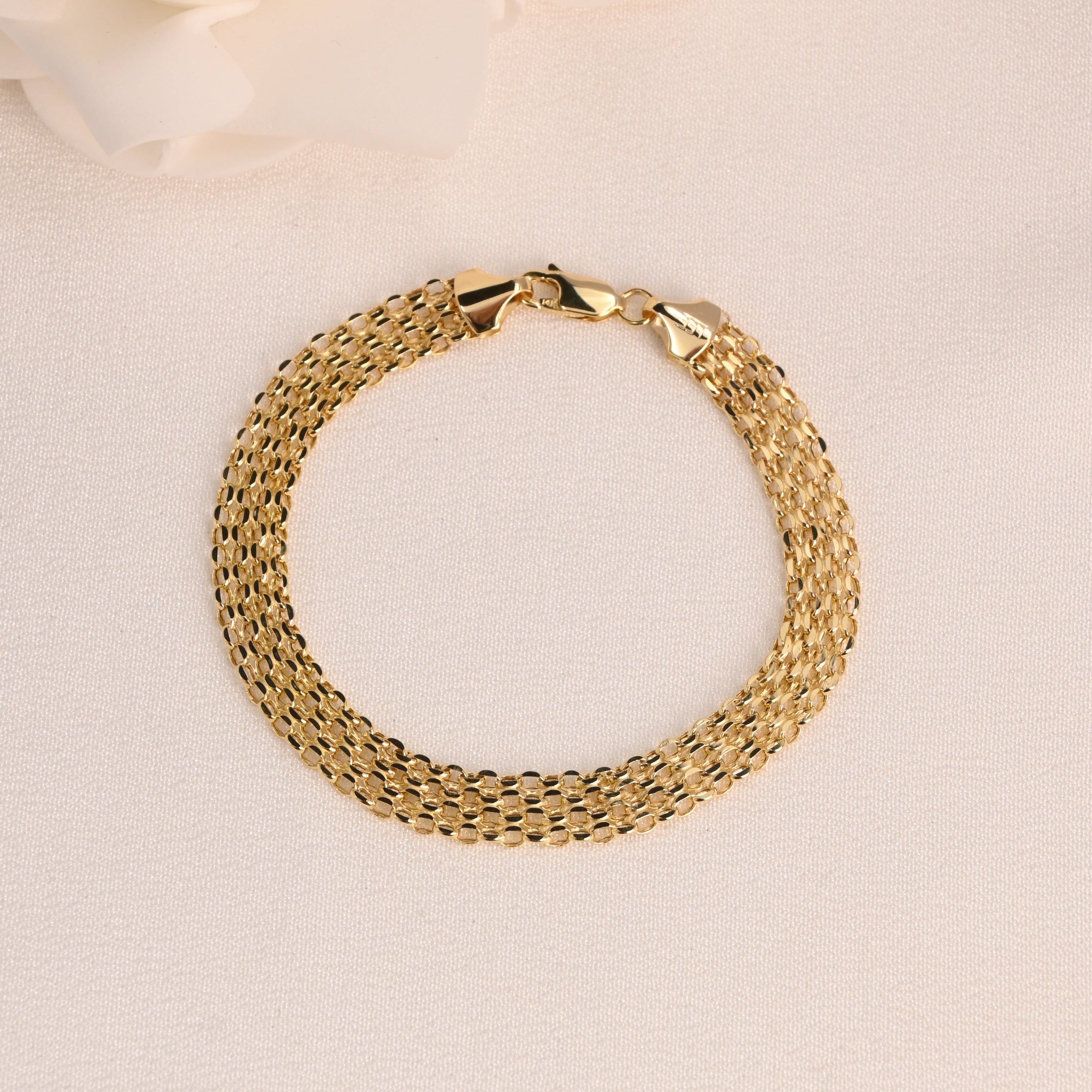 14K  Multi-Row Diamond Cut Link Bracelet