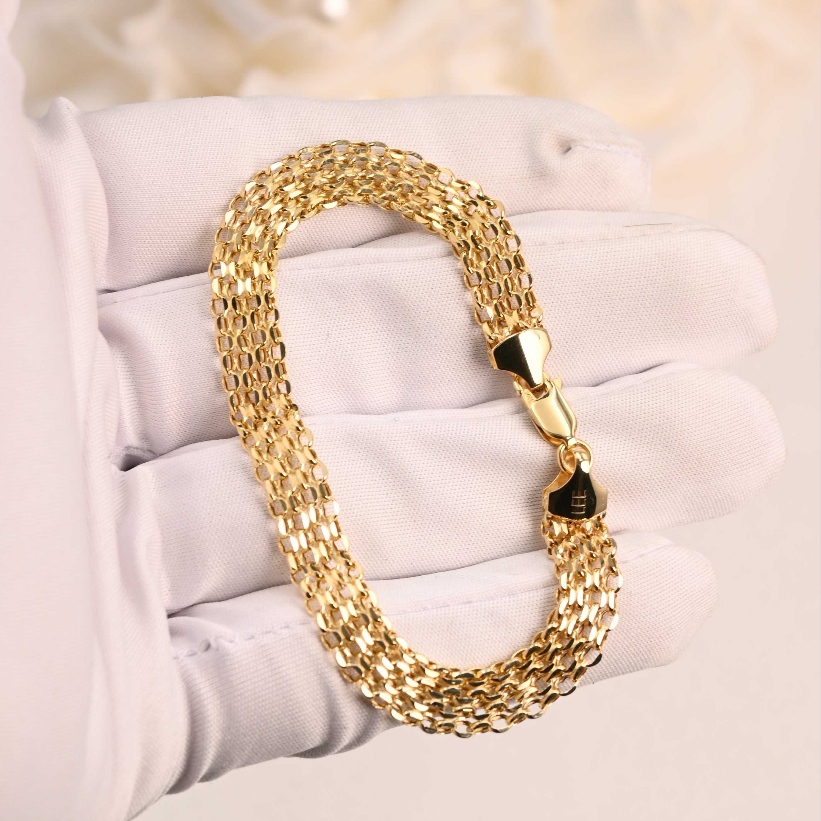 14K  Multi-Row Diamond Cut Link Bracelet