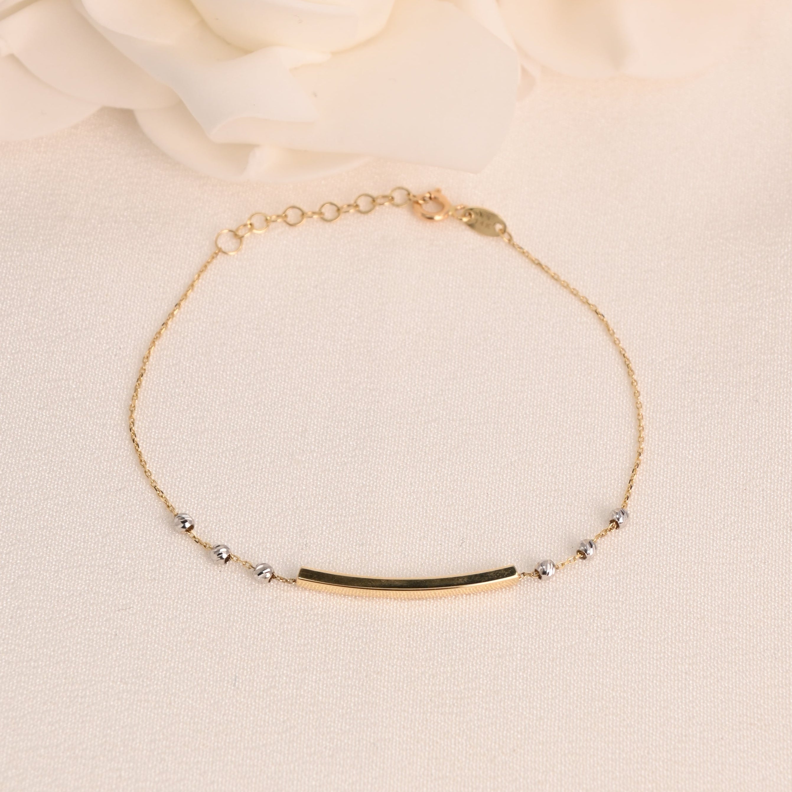 14K Two-Tone Diamond-Cut Bead Bar Bracelet