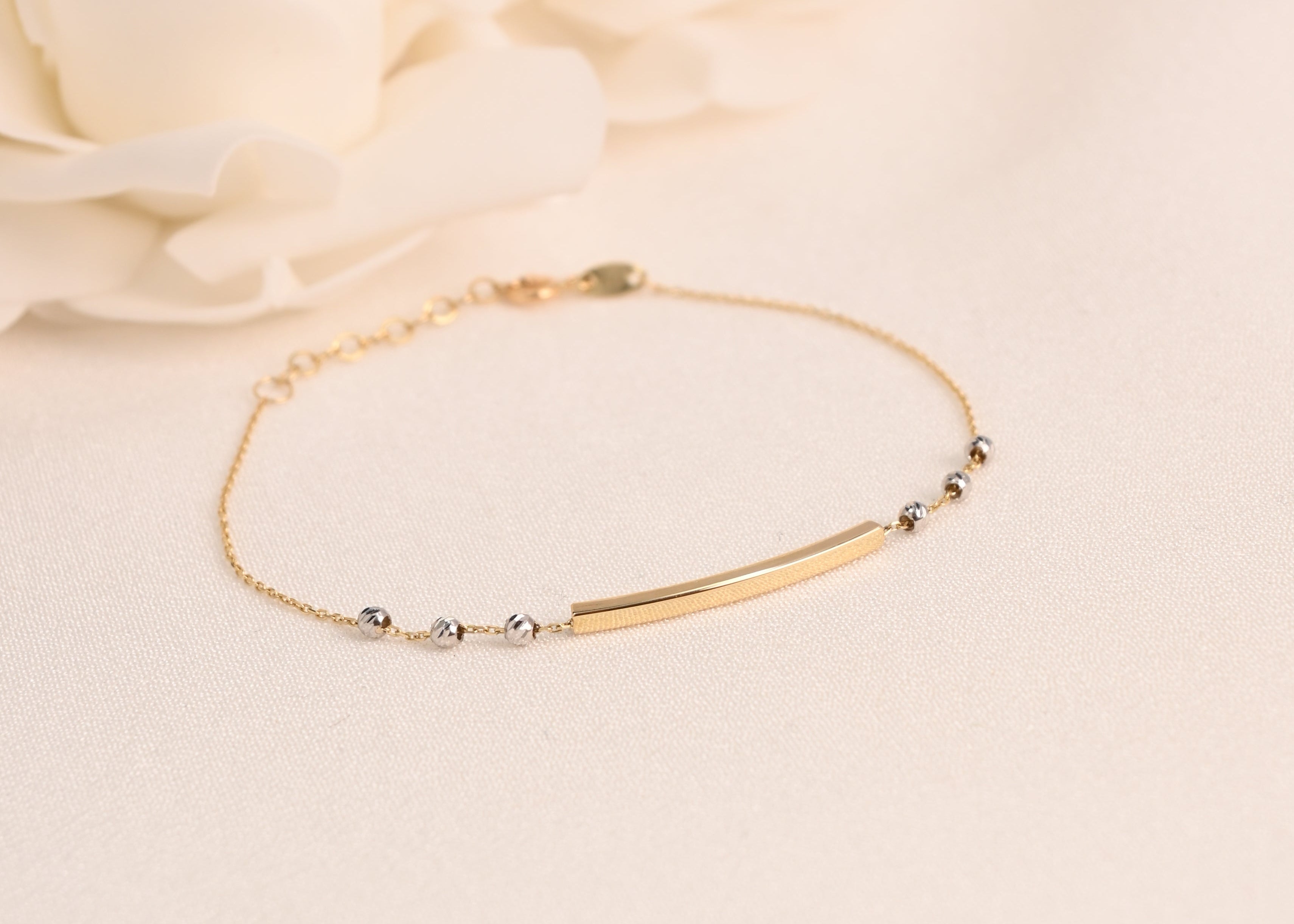14K Two-Tone Diamond-Cut Bead Bar Bracelet