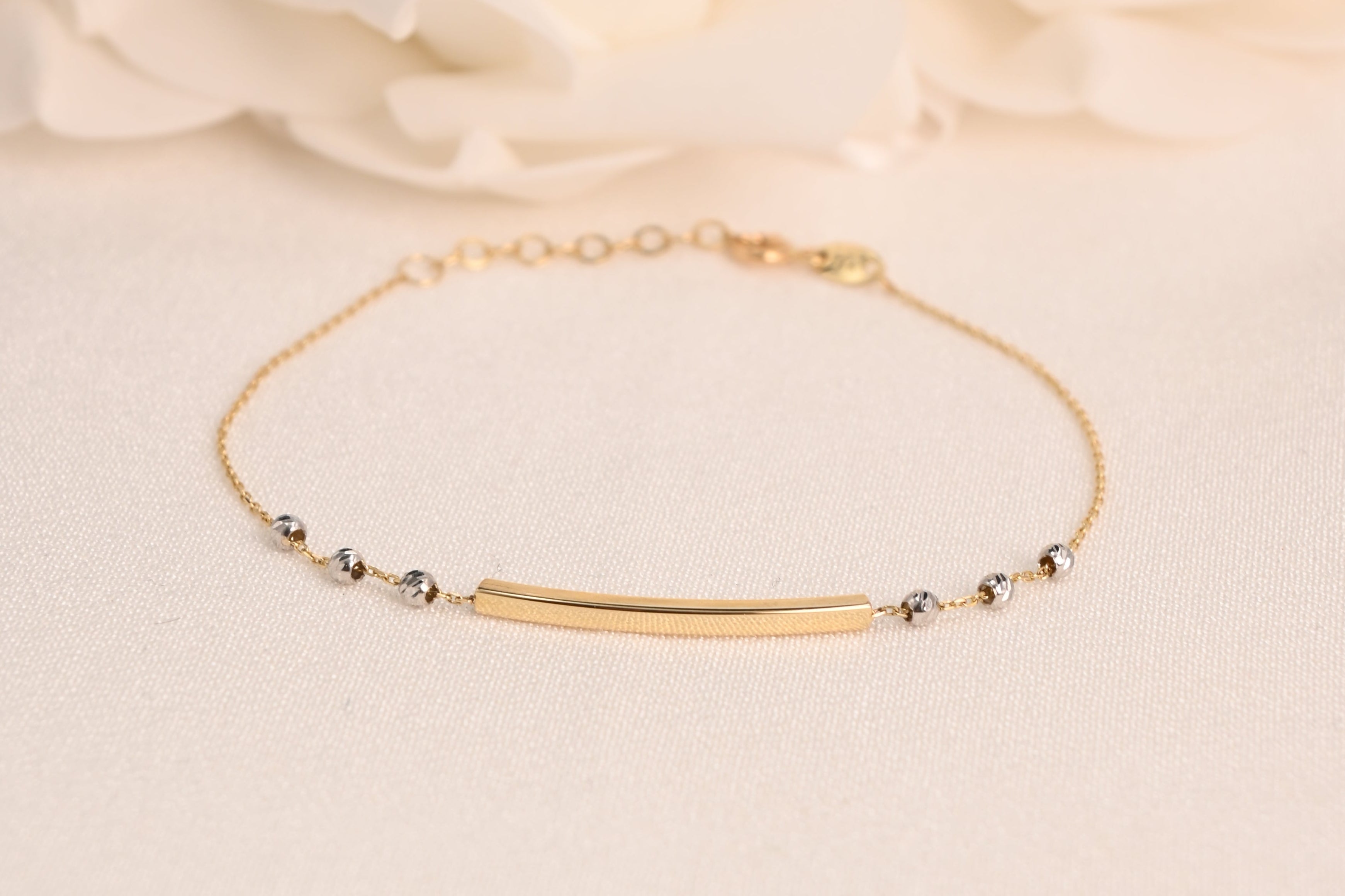 14K Two-Tone Diamond-Cut Bead Bar Bracelet