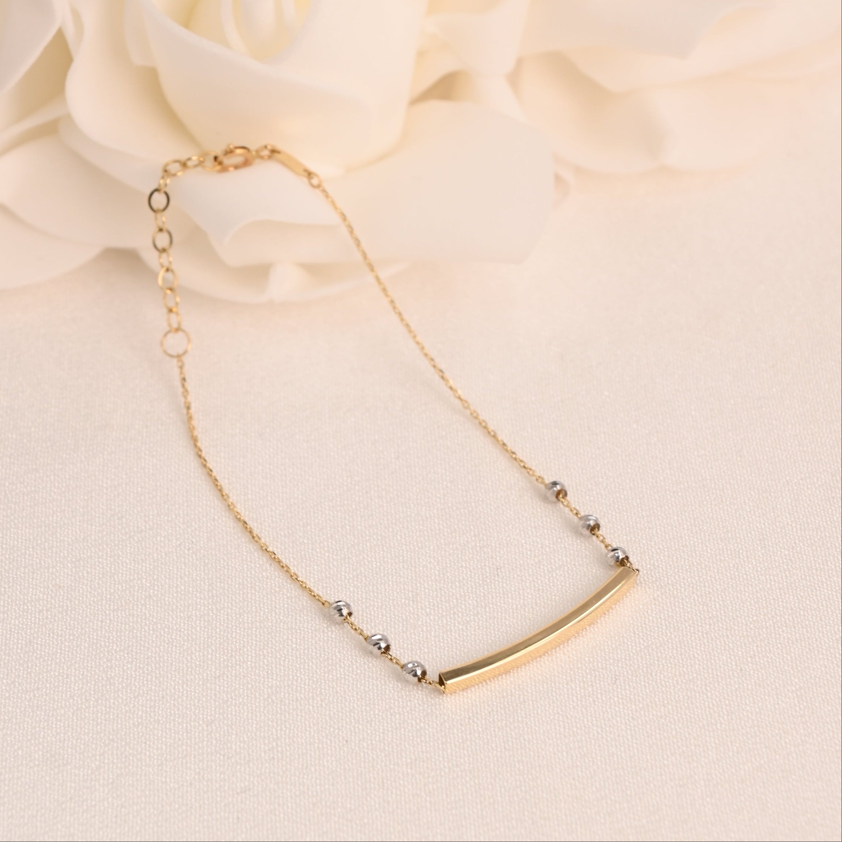 14K Two-Tone Diamond-Cut Bead Bar Bracelet