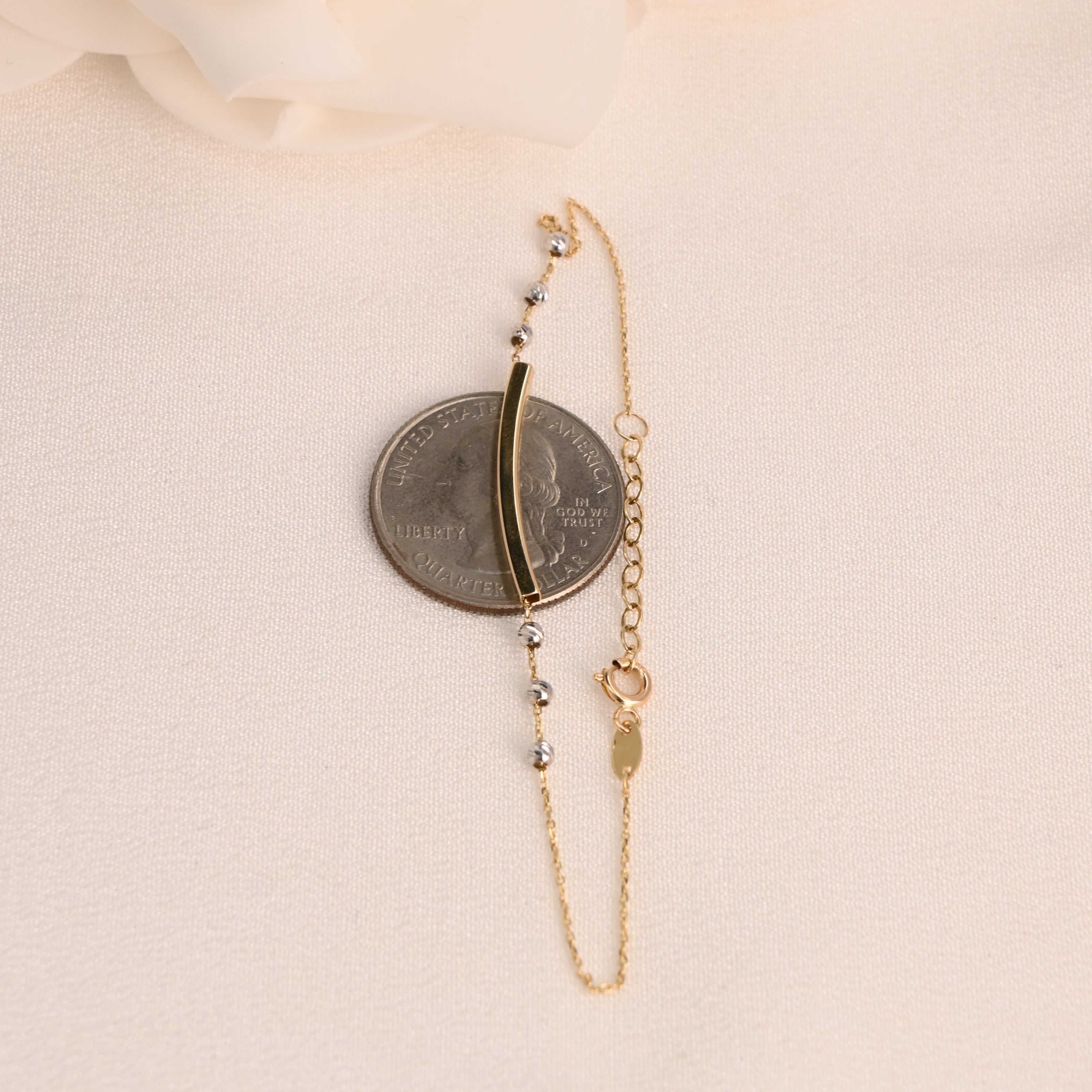 14K Two-Tone Diamond-Cut Bead Bar Bracelet