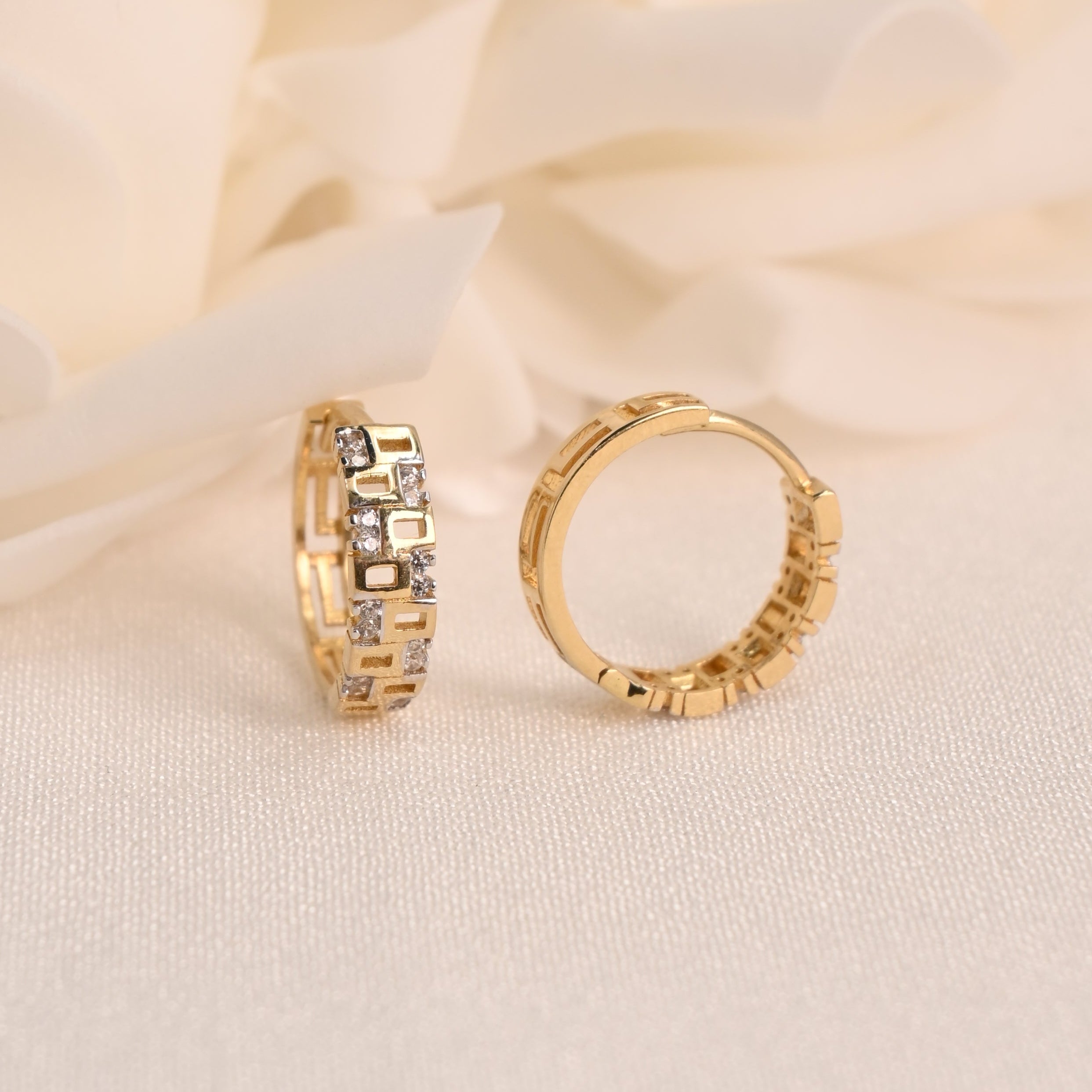 14K CZ Mosaic Huggie Earrings