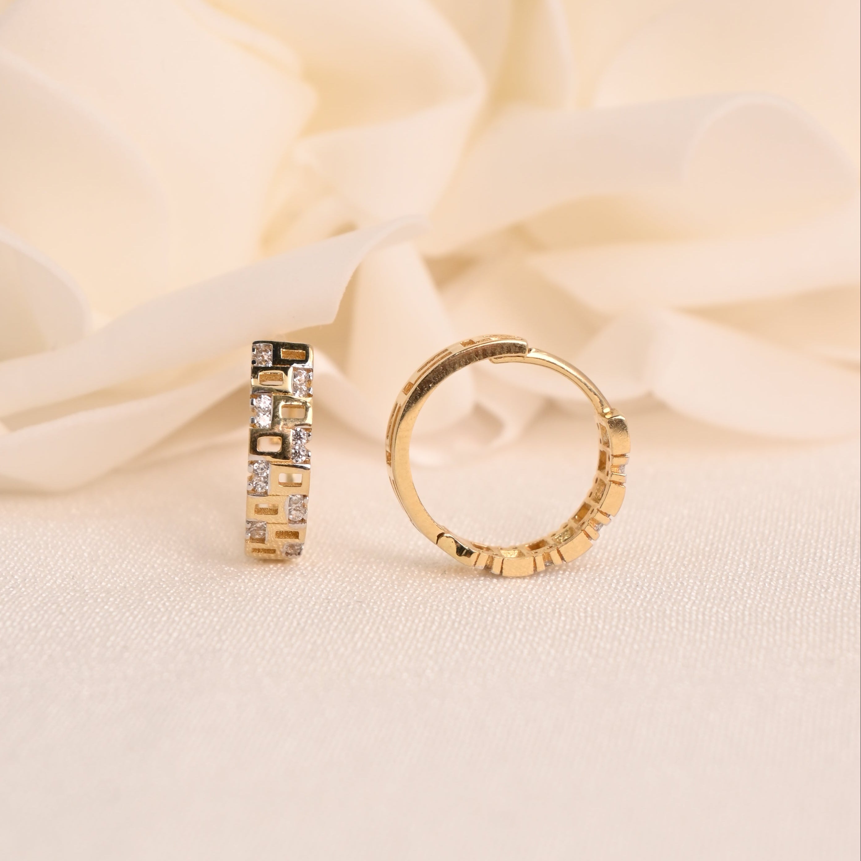 14K CZ Mosaic Huggie Earrings