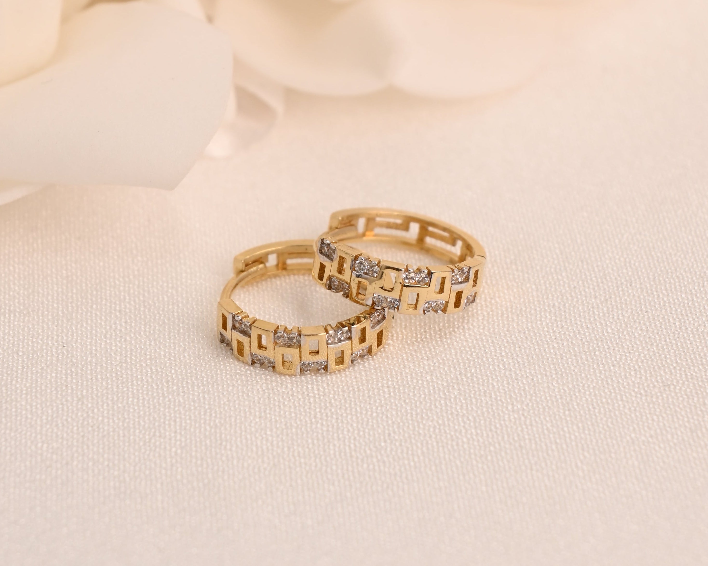 14K CZ Mosaic Huggie Earrings