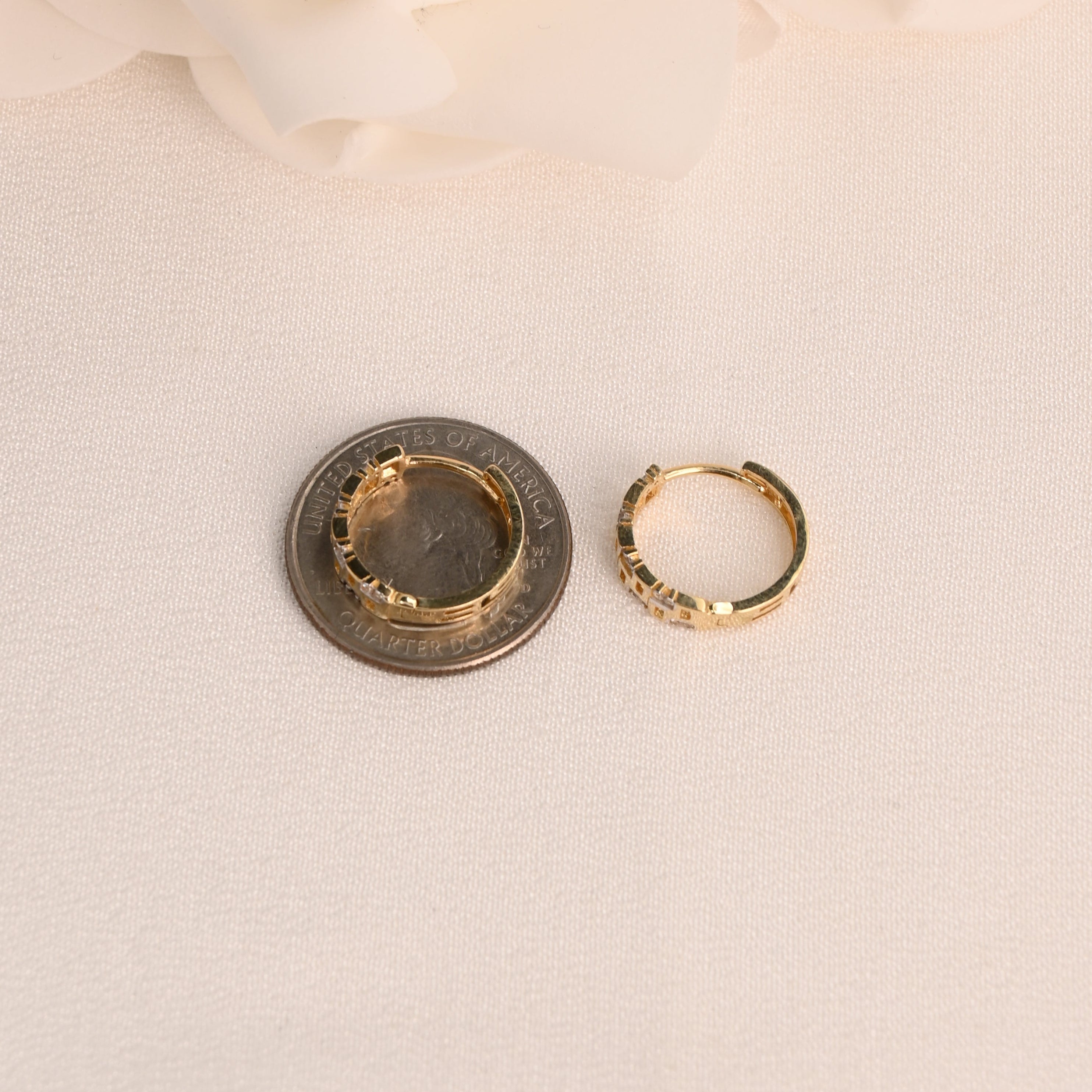14K CZ Mosaic Huggie Earrings