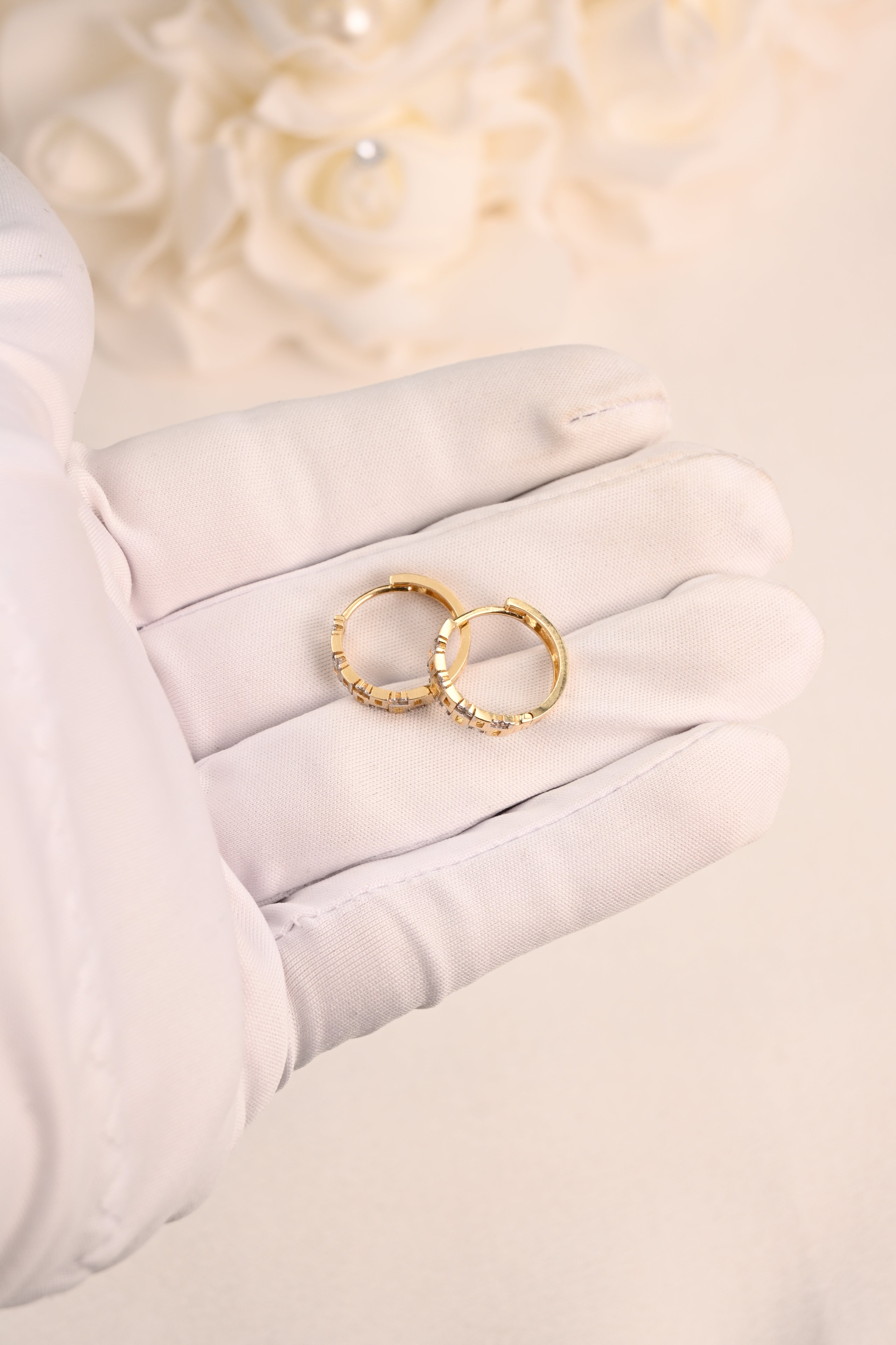 14K CZ Mosaic Huggie Earrings