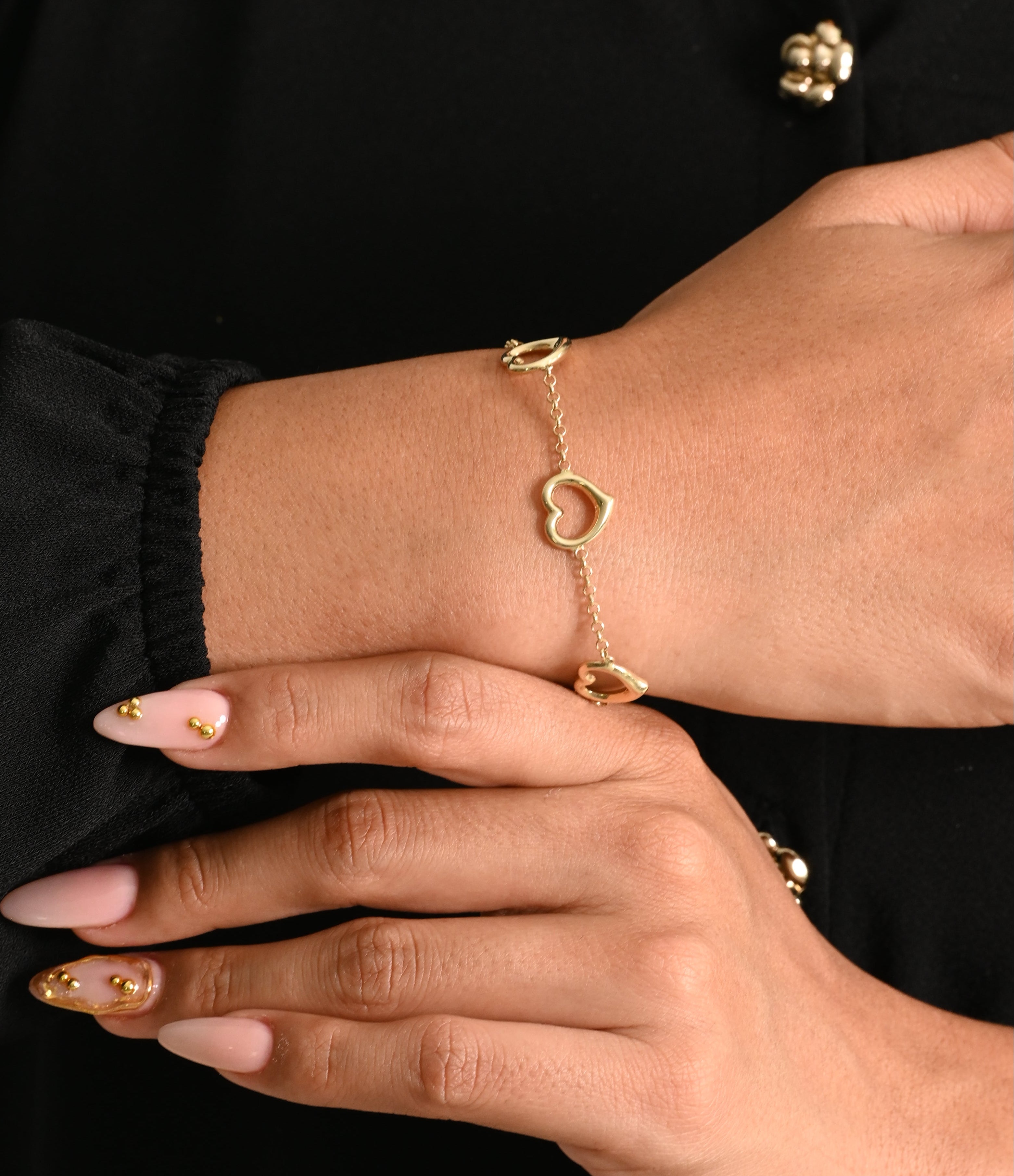 14K Open Heart Link Bracelet