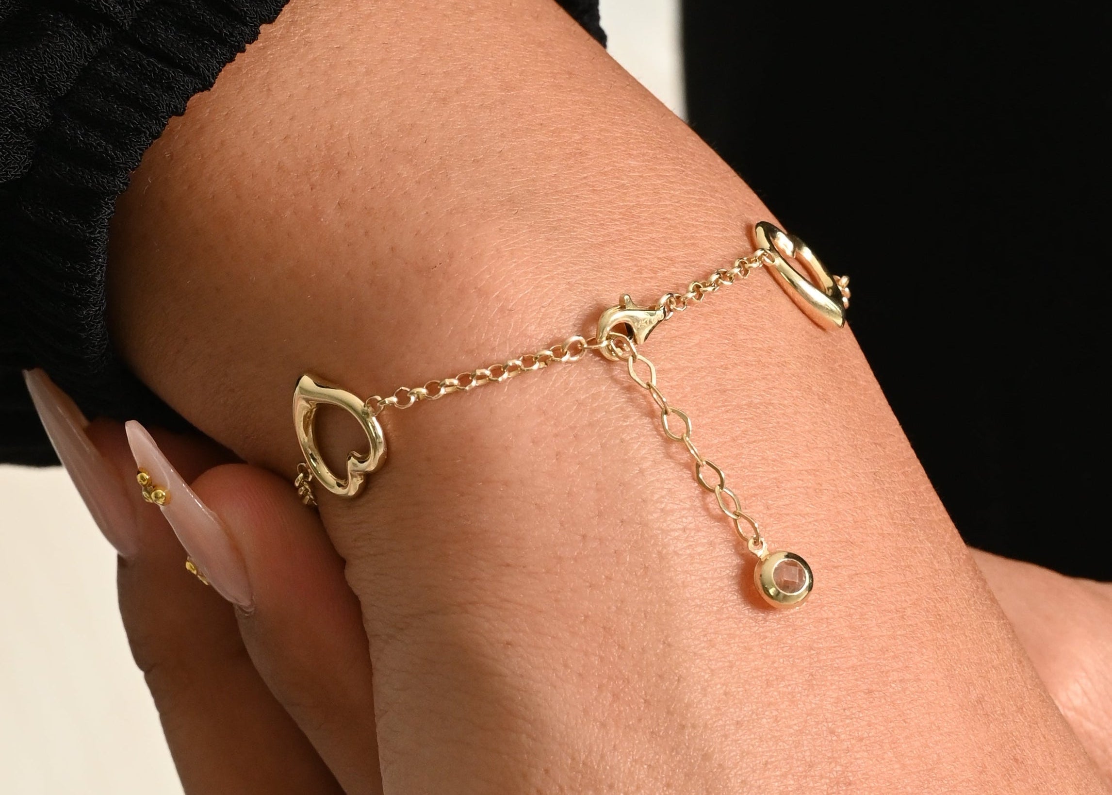 14K Open Heart Link Bracelet
