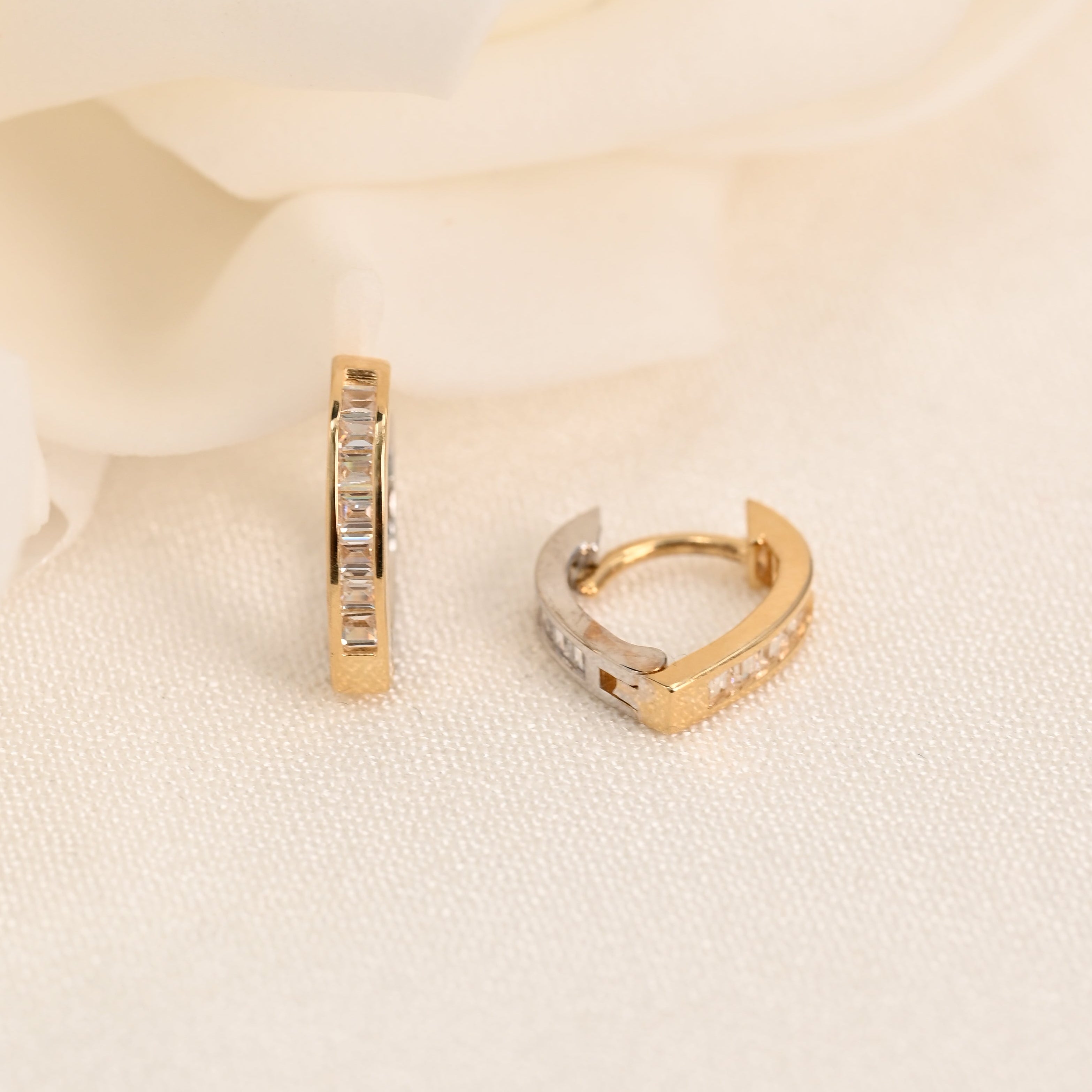 14K Baguette CZ Huggie Earrings