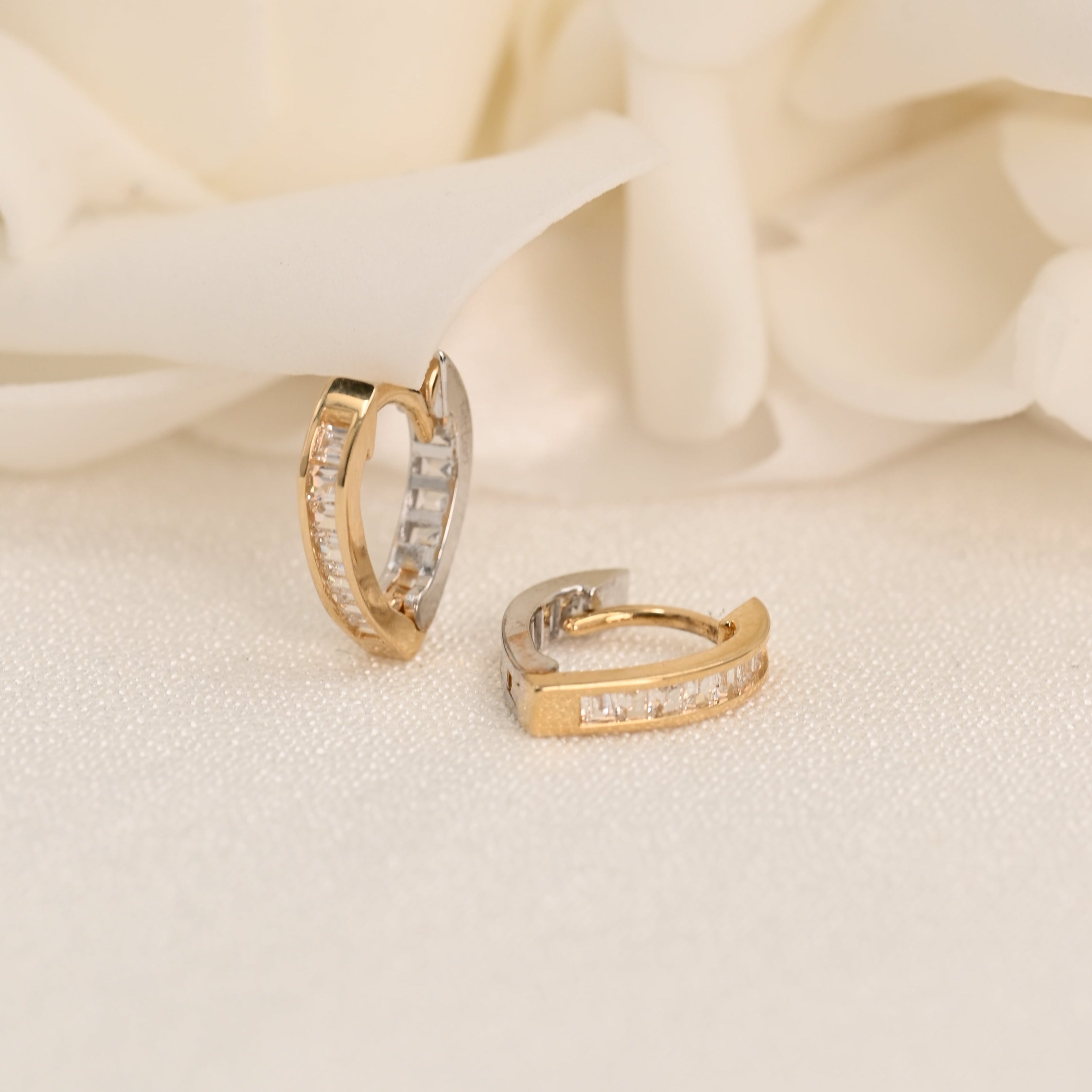 14K Baguette CZ Huggie Earrings