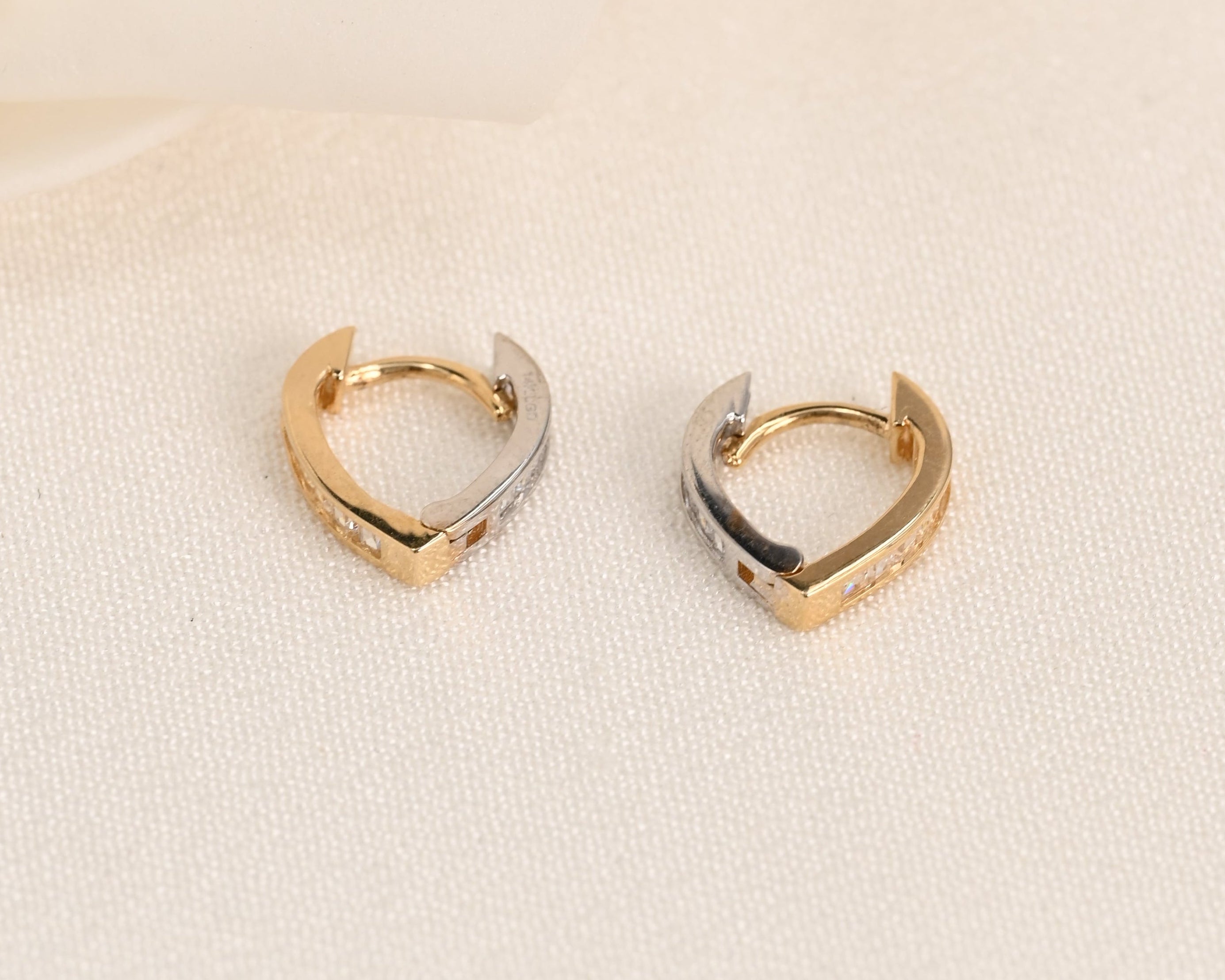 14K Baguette CZ Huggie Earrings