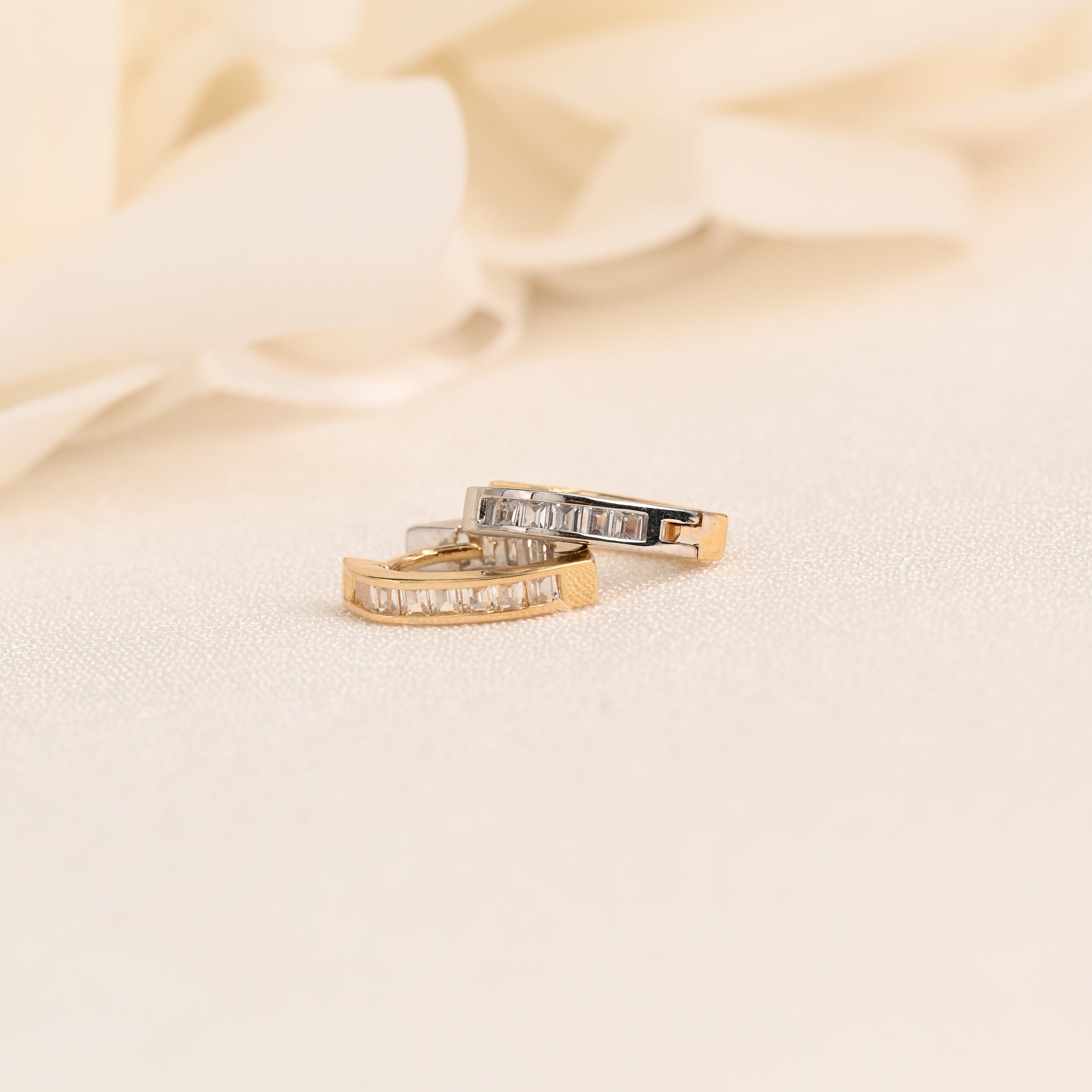 14K Baguette CZ Huggie Earrings