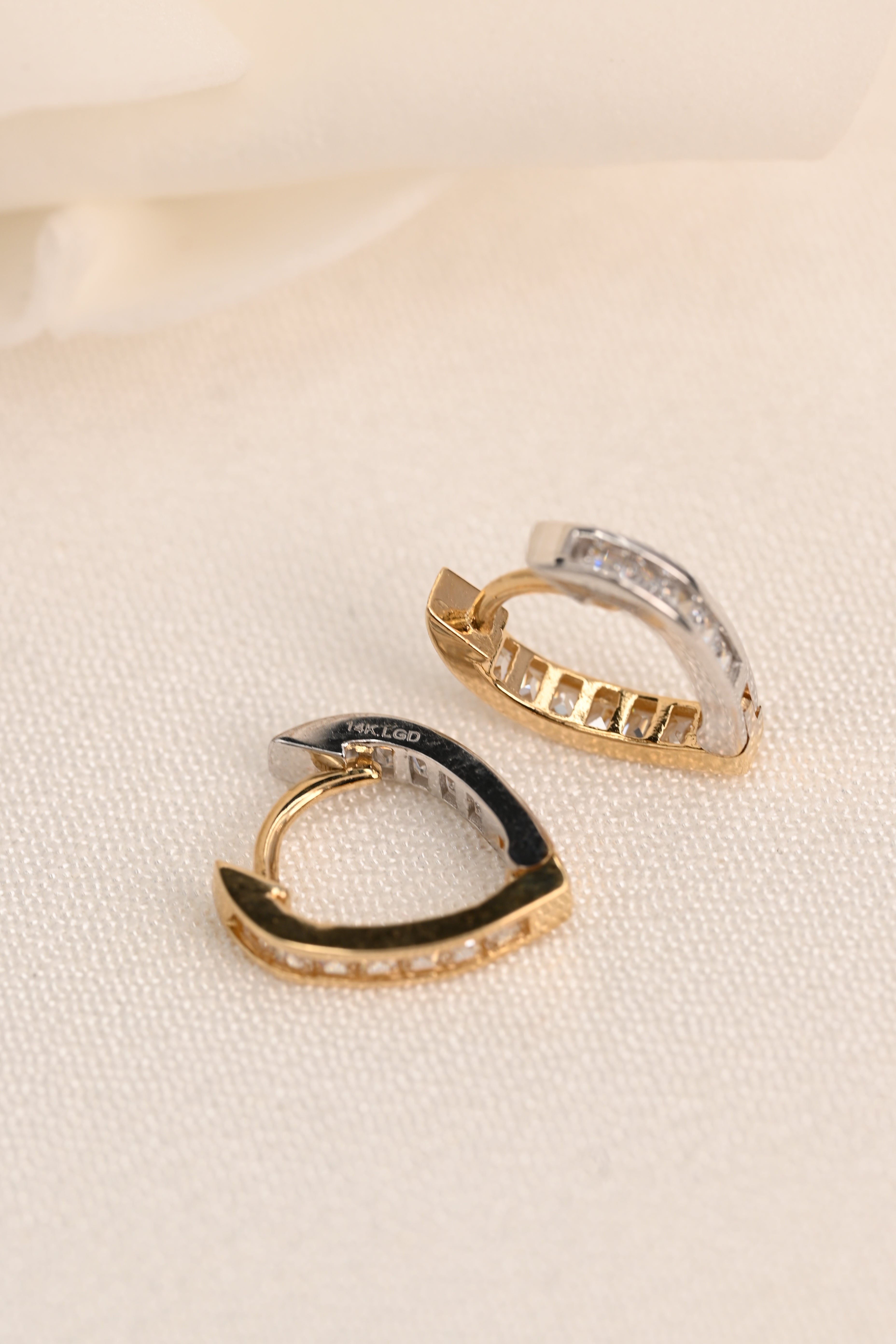 14K Baguette CZ Huggie Earrings